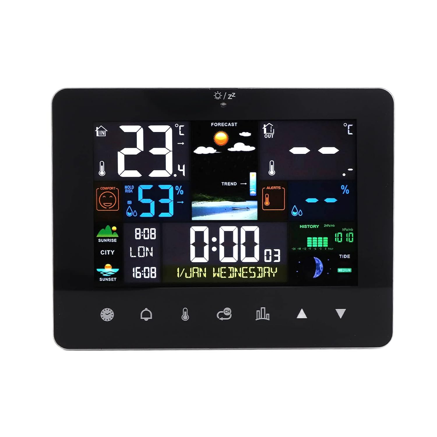 Tnfeeon Digital Meteorological Station Digital Thermometer for Outdoor Wireless Wireless Outdoor with Perpetual Calendar and Alarm Calendar [Family] image number 1