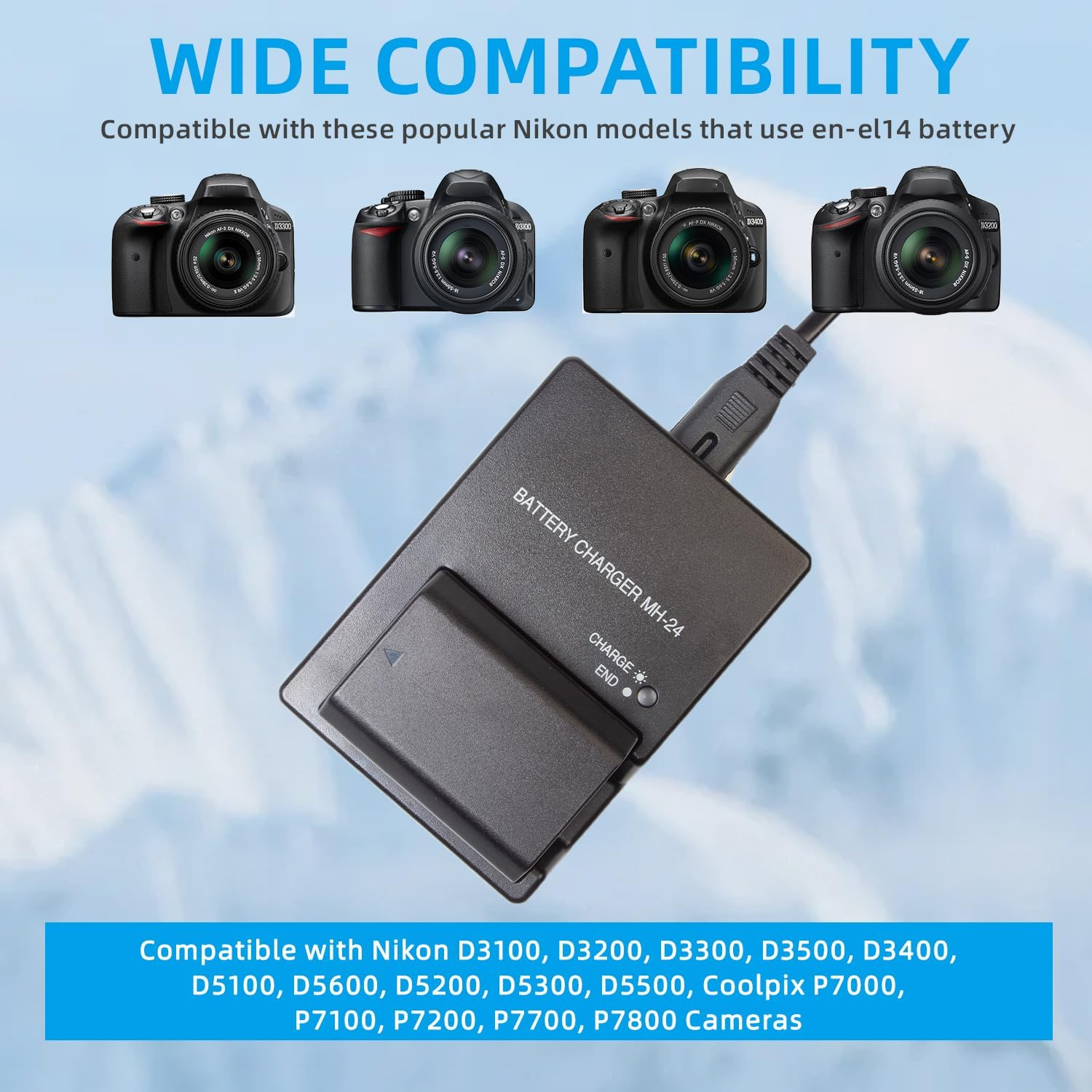 OCOIXINH MH-24 Battery Charger for EN-EL14 En-El14A Battery Compatible with Nikon D3100, D3200, D3300, D3500, D3400, D5100, D5600, D5200, D5300, D5500, Coolpix P7000, P7100, P7200, P7700, P7800 image number 3