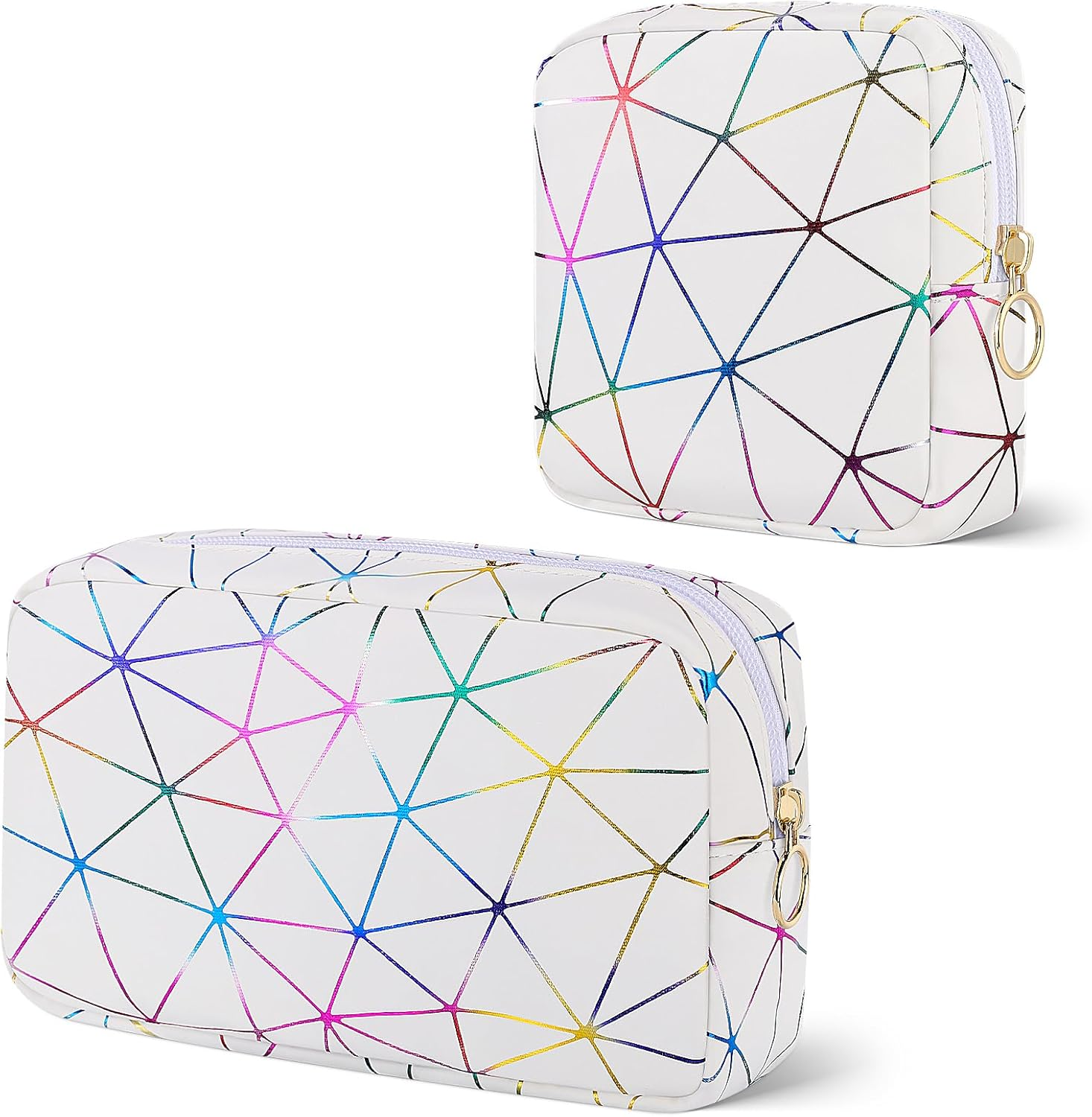 Desing Wish 2 PCS PU Leather Makeup Bag Large Capacity Cosmetic Bag Travel Make up Bag Large & Small Size Makeup Pouch Organizer for Travel (White) image number 3