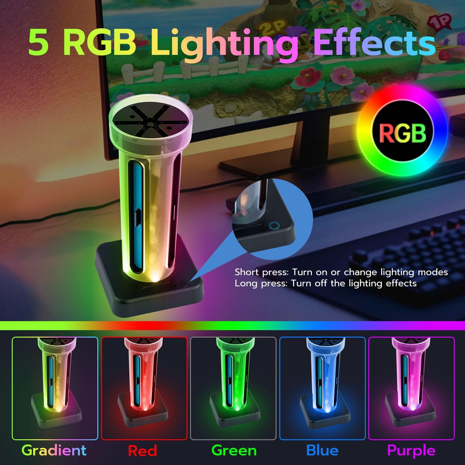 Mcbazel Joy Con Charging Dock Station for N-Switch 2-4X Controller Charger with Triple Safety Protection, RGB Ambient Lighting, 6 Game Card Slots & LED Indicators