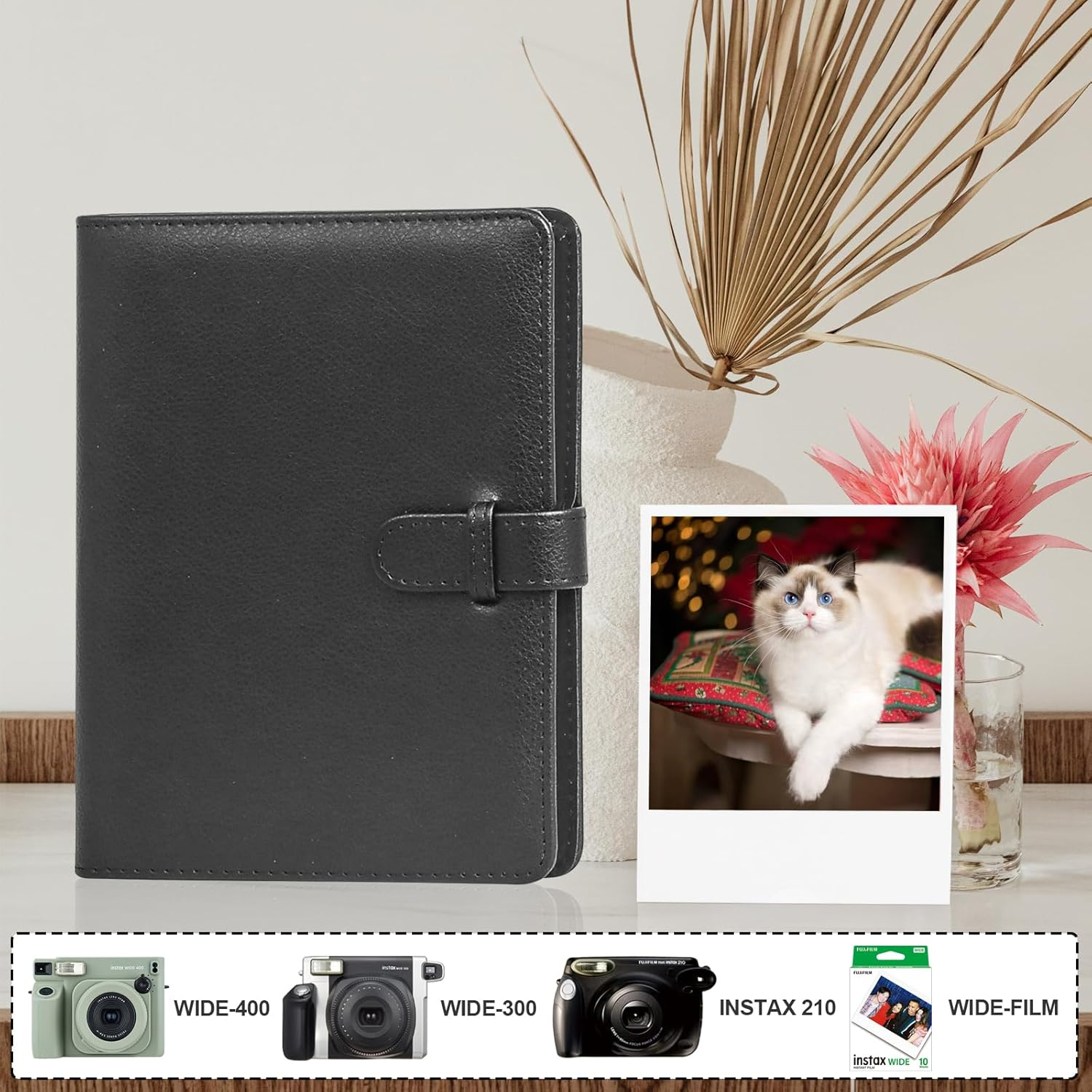 80 Pocket Photo Album 3.5 X 4.5 Inch Camera Film Storage, for Polaroid Cameras, for Fujifilm Instax Wide 400/300/210 Slip in Photo Book Album 20-Page Holds 80 Pictures-Black - Black image number 2