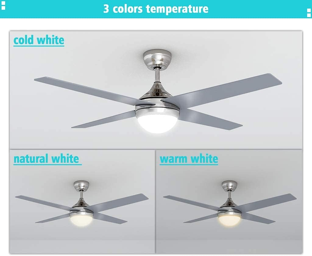 ELEGANT White Ceiling Fans with Remote Control and LED Color Change Light, 4 Reversible Blades 3-Speed, Timer, 48 Inch, Quiet AC Motor Fan Lighting for Living Room image number 4