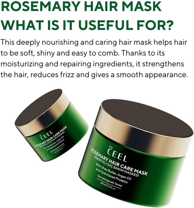 CEEL Rosemary Hair Care Mask with Shea Butter, Argan Oil and Hydrolyzed Proteins, Dermatologically Tested Deep Conditioning Treatment, 250Ml image number 5