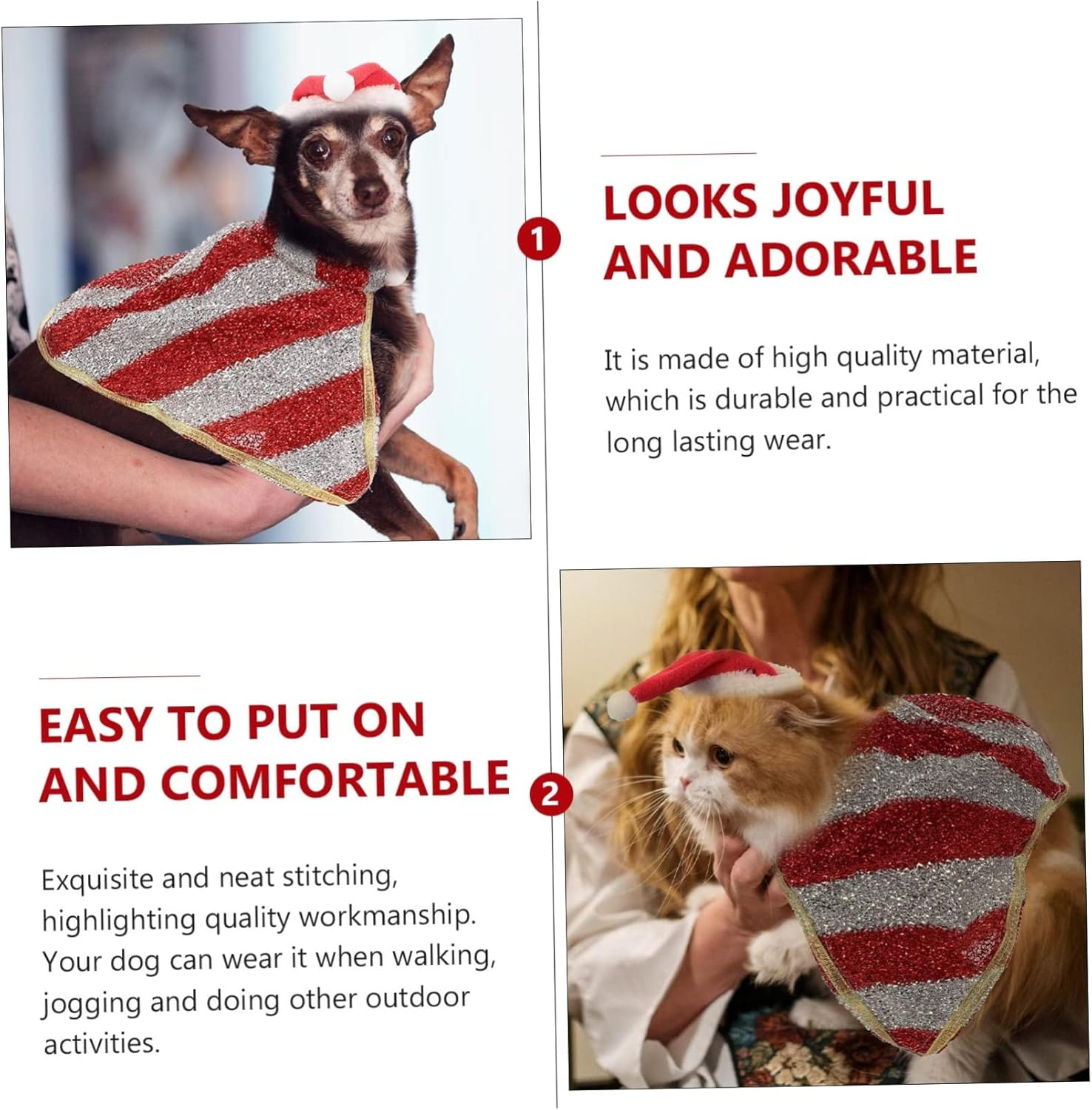 Cat and Dog Clothes Santa Hat and Cape Set for Pet Christmas Costume Winter Dress up Clothing for Dogs for Holiday Parties image number 6