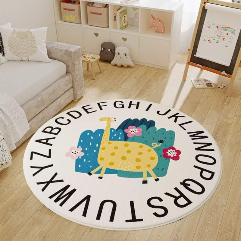Kids Play Rug 100Cm, Kid Rugs Animal Play Rug, ABC Giraffe Educational Washable round Area Rug, Kids Nursery Door Mat Soft Plush Non-Slip Childrens Carpet for Bedroom Living Room Kids Playroom