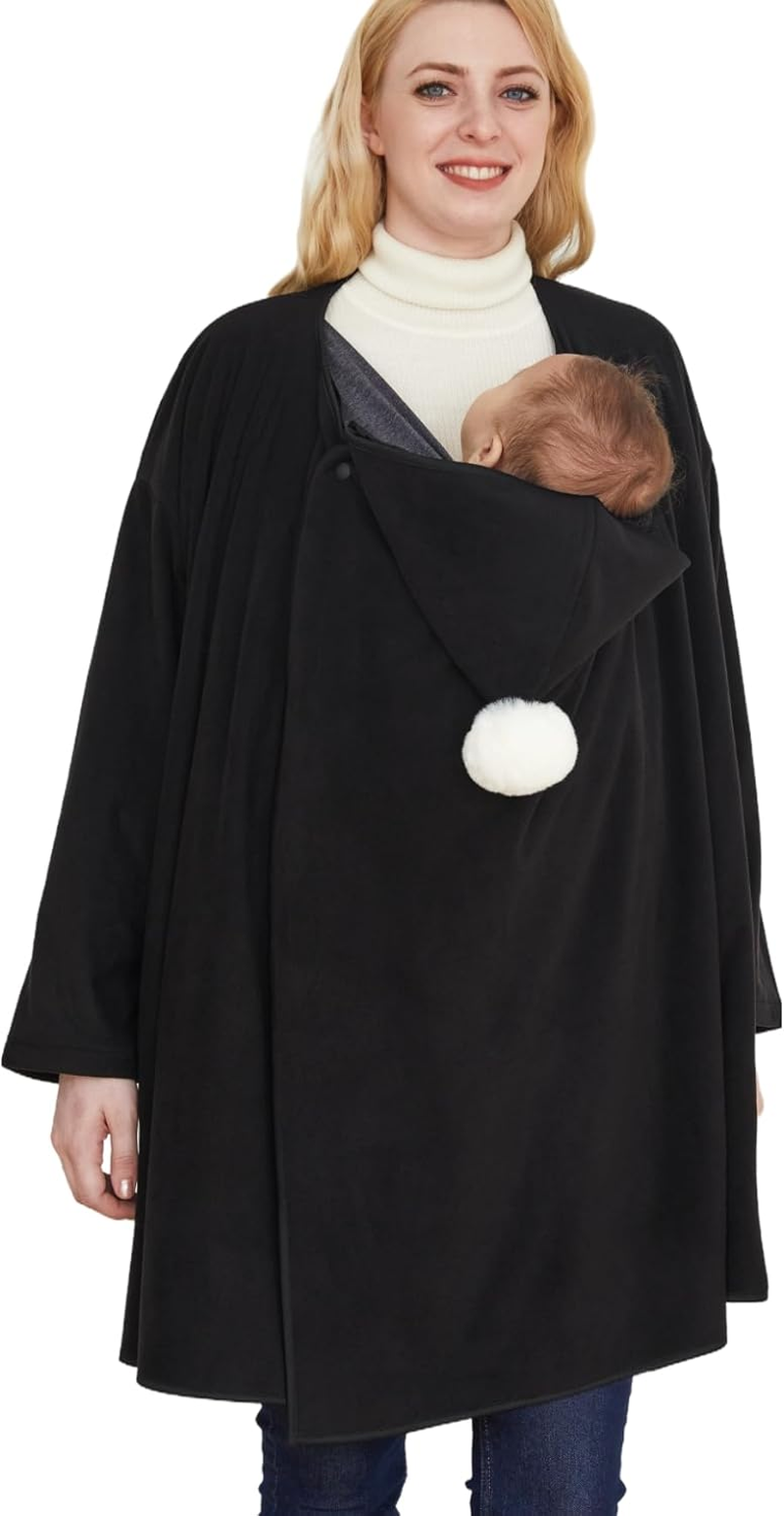Konny Baby Carrier Winter Cover, Women'S Fleece Jacket, Maternity Coat, Nursing Hoodie(Black, Free Size)