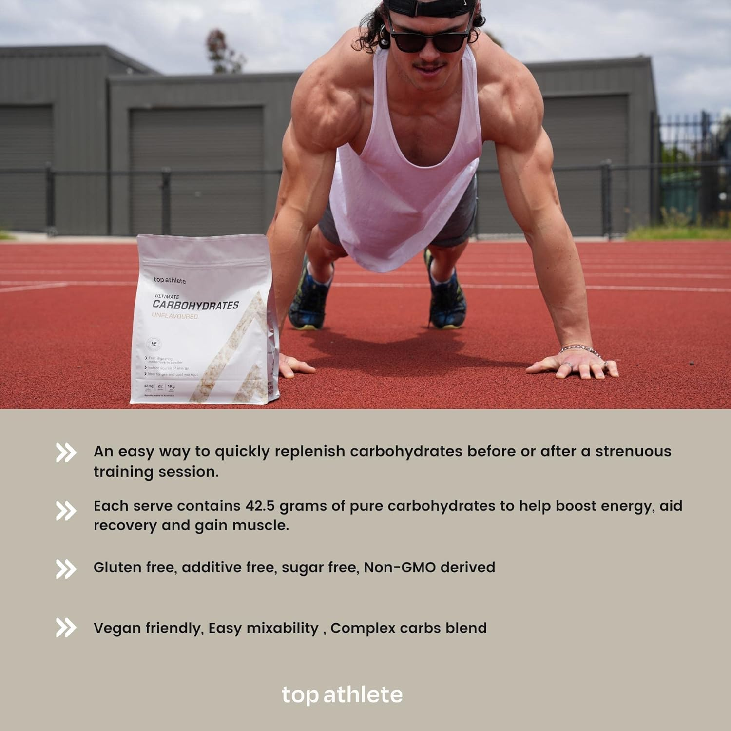 Top Athlete Ultimate Carbohydrates Powder | Unflavoured Vegan Pre Workout & Post Workout Energy Drink Powder | Preworkout Carbs for Endurance & Recovery, Gluten Free Additive‑Free | 1KG image number 2