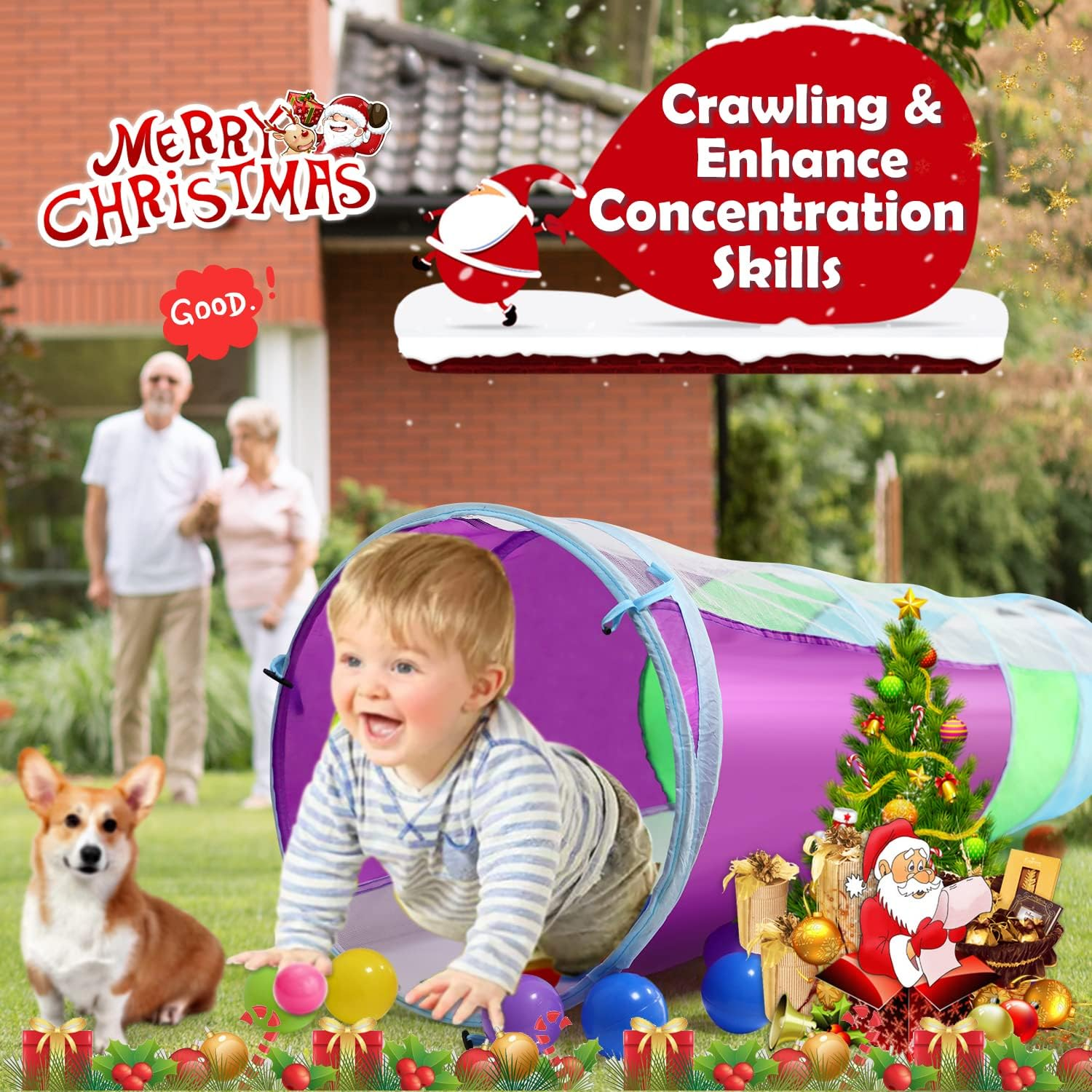 Kids Play Tunnel for Toddlers, Stlove Pop up Crawl through Tunnel Play Tent for Baby Infant Children or Dog with 2 Mesh Sides, Kids Tunnel Toys or Gift Indoor & Outdoor image number 4