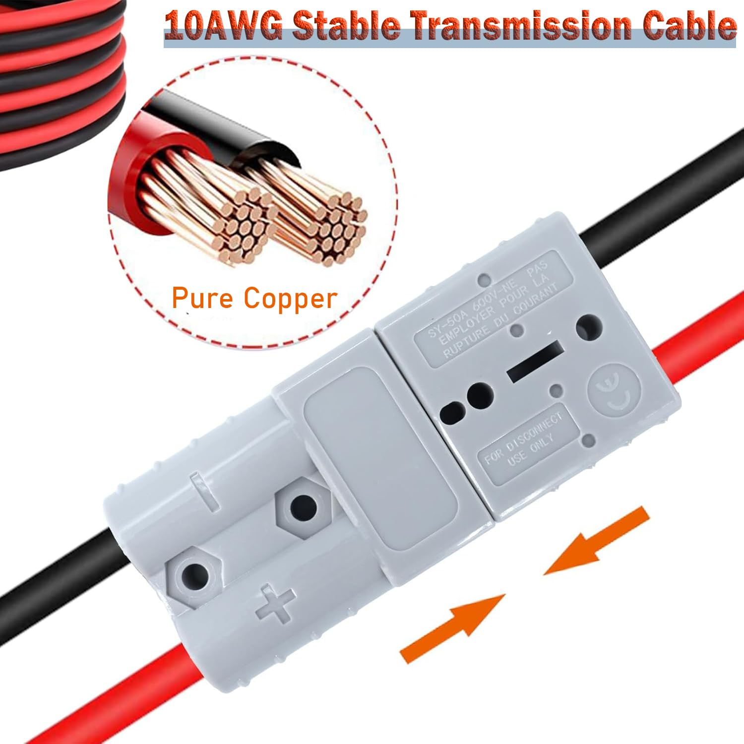 SILHOL 50 Amp Anderson Double Y Splitter Cable, 300Mm1 to 2 Anderson Plug Connector Double Y Adapter, 10 AWG 6Mm Battery Cable for Car, Truck, RV, Trailer, Winch, Forklift, Solar and Wind Systems image number 3