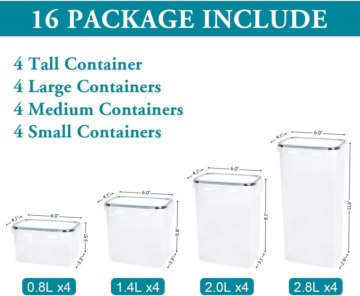 16Pack Airtight Food Storage Containers Set with Lids - Kitchen Pantry Storage Organiser with Labels & Marker, Bpa-Free Plastic Leak-Proof Canisters for Cereal, Dry Food, Flour and Sugar image number 1