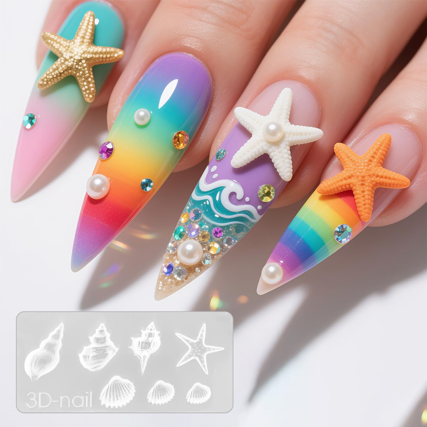 10Pcs Silicone Nail Molds, 3D Flower Shell Plumeria Rose Daisy Nail Charm Molds Art Tools for 3D Acrylic Gel Nails Design Manicure Decoration image number 4