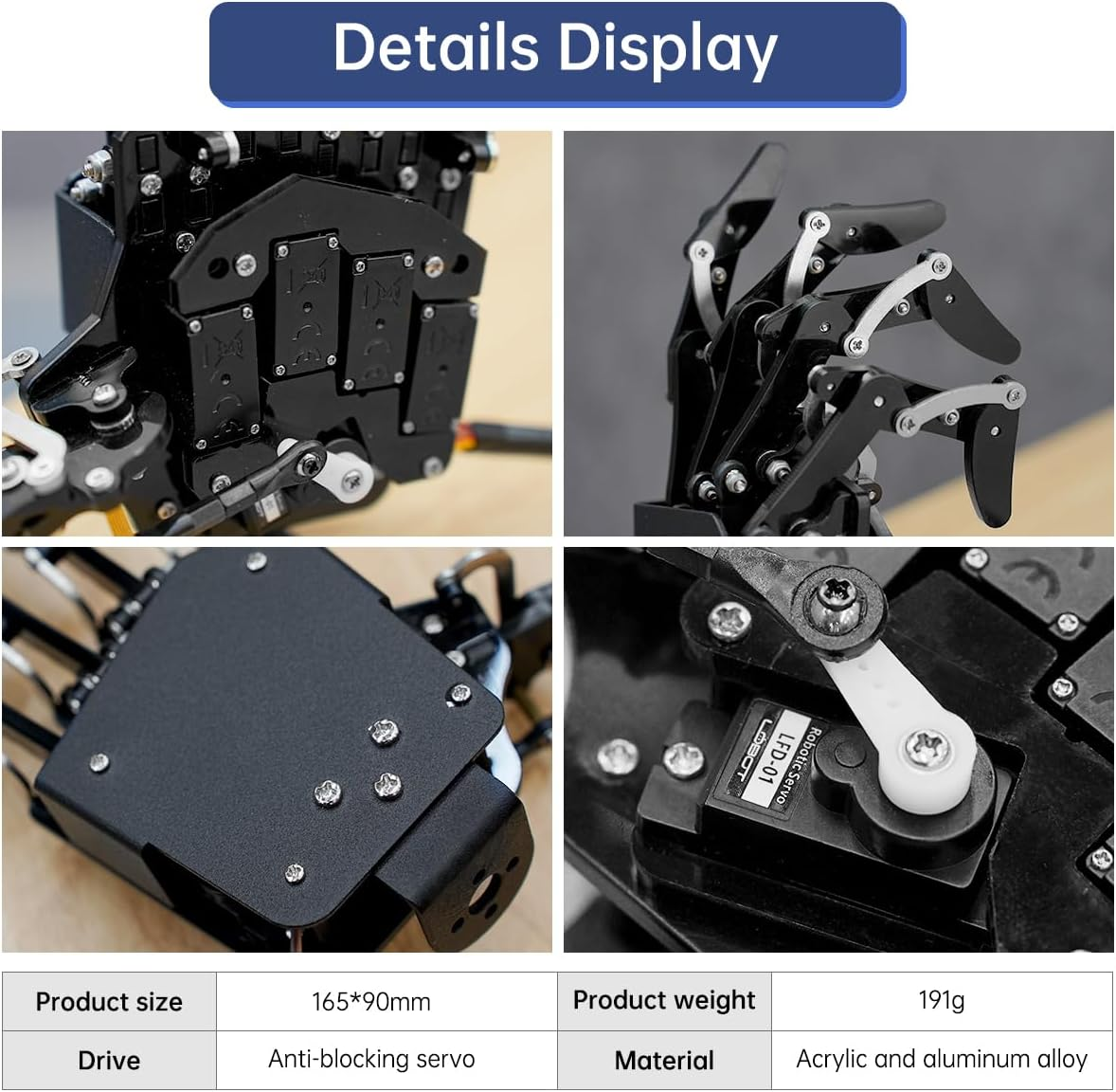HIWONDER Robot Hand Five Fingers Support Secondary Development Solely Movement Bionic Robot Mechanical Arm Hand DIY Robot（Right Hand） image number 3