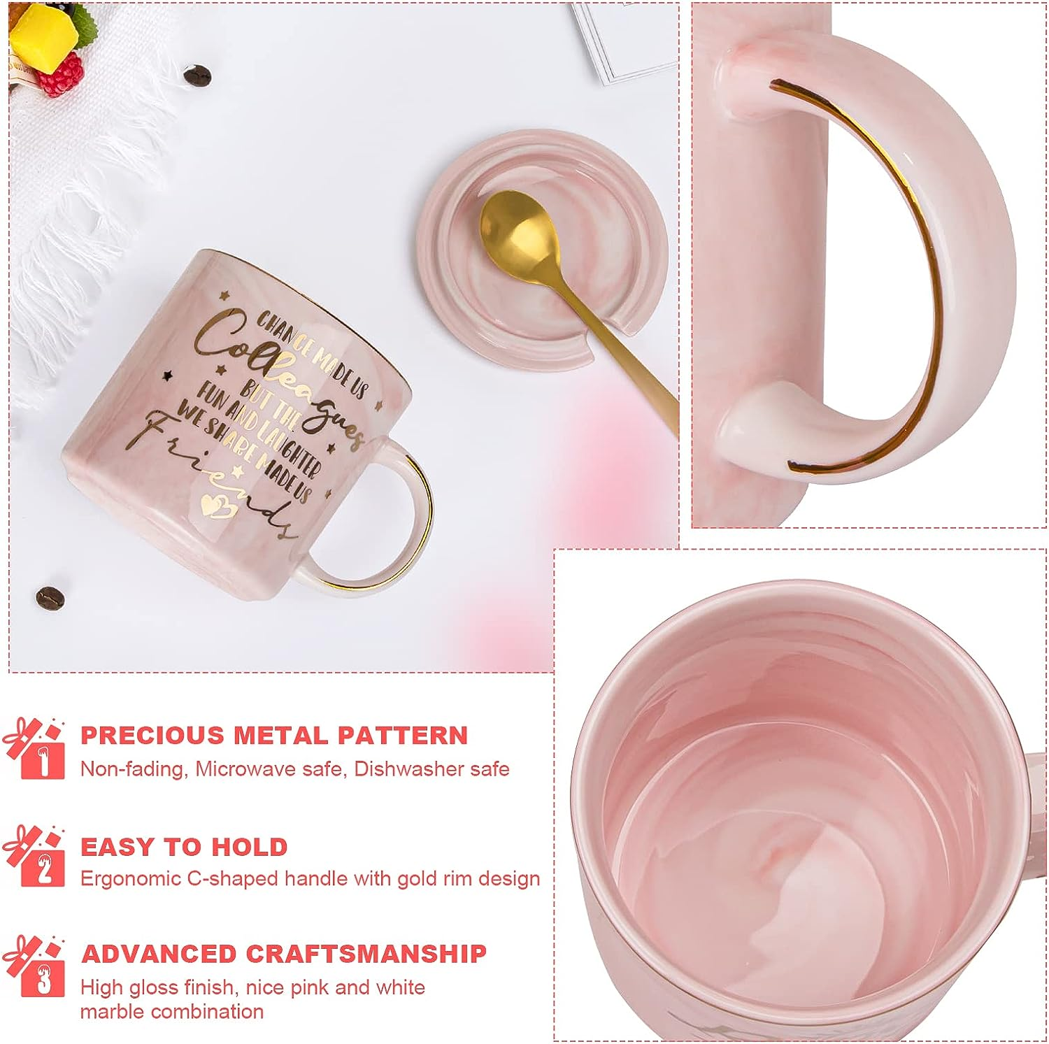 Coworker Leaving Gifts for Women, Farewell Gifts, Going Away Gifts for Coworker,Friends,Work Bestie, Chance Made Us Colleagues - Pink 14Oz Marble Coffee Cup Mug, Office Appreciation Gifts for Coworker