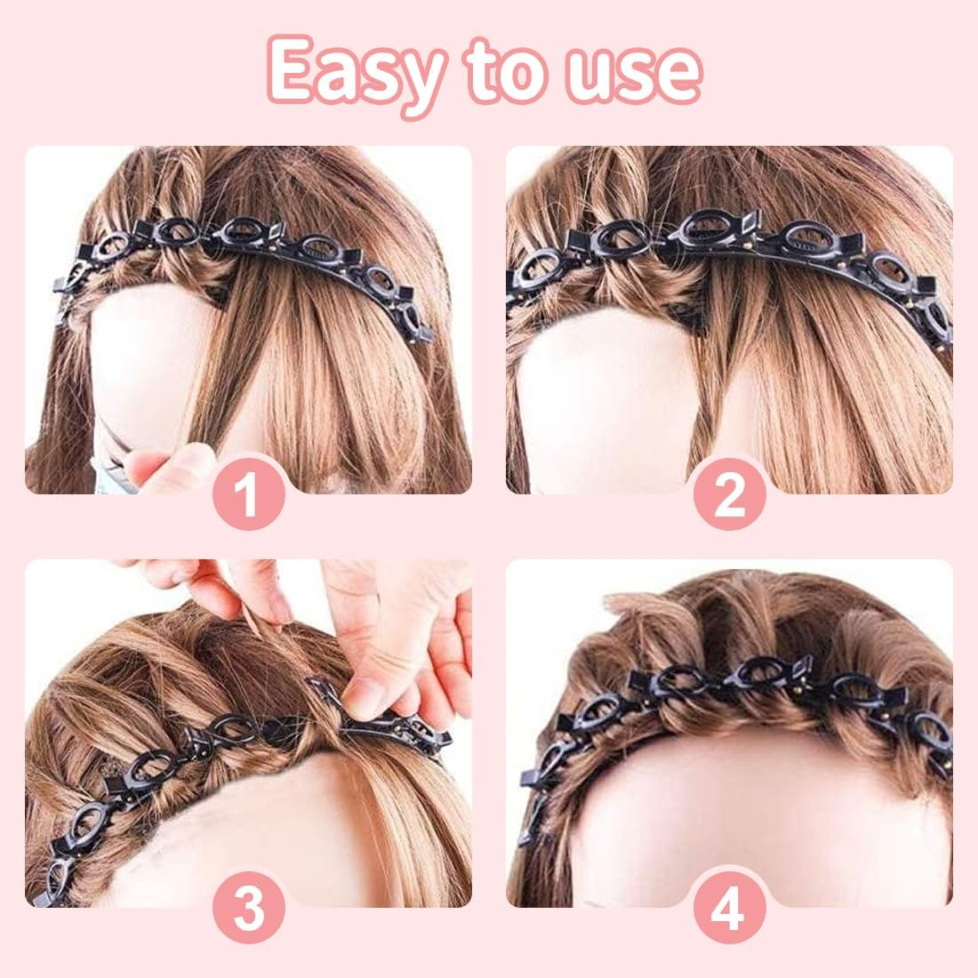 BEPSYOM Pack of 2 Headband with Clips, Hairstyle Aid, Headband with Tooth Headband Braid Tool, Elegant Headband for Women and Girls image number 1