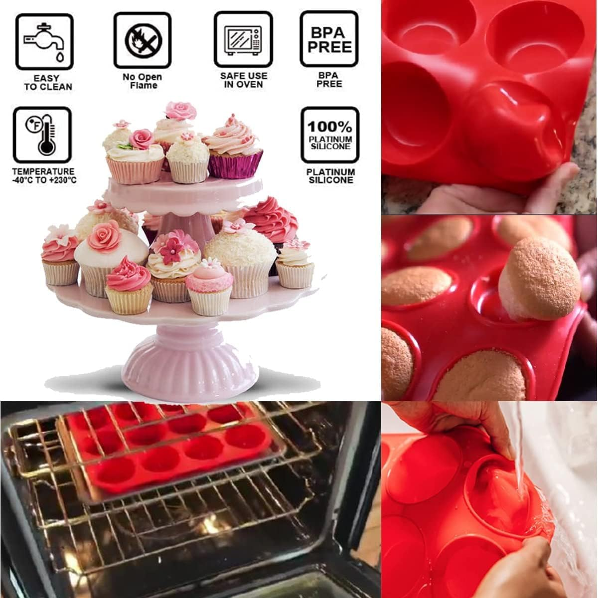 12 Cup Silicone Muffin Pan, Generic Cupcake Baking Pan/Non - Stick Silicone Mold/Dishwasher, Baking Model Circular Kitchen High Temperature Resistant Baking, Microwave Safe ﻿ image number 4