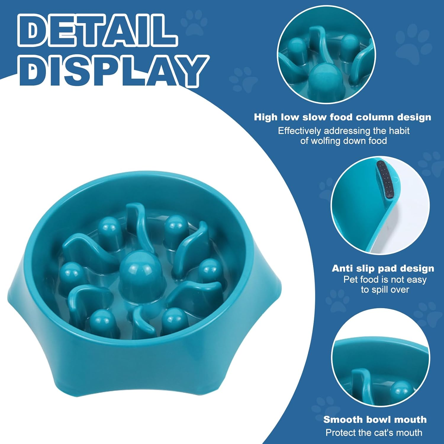 Slow Feeder Bowl for Dogs and Cats Non-Slip Design with Smooth Interior Pattern Helps Reduce Eating Speed for Cats and Small to Medium-Sized Dogs Idea for Heathy Eating (Blue) - Blue image number 4