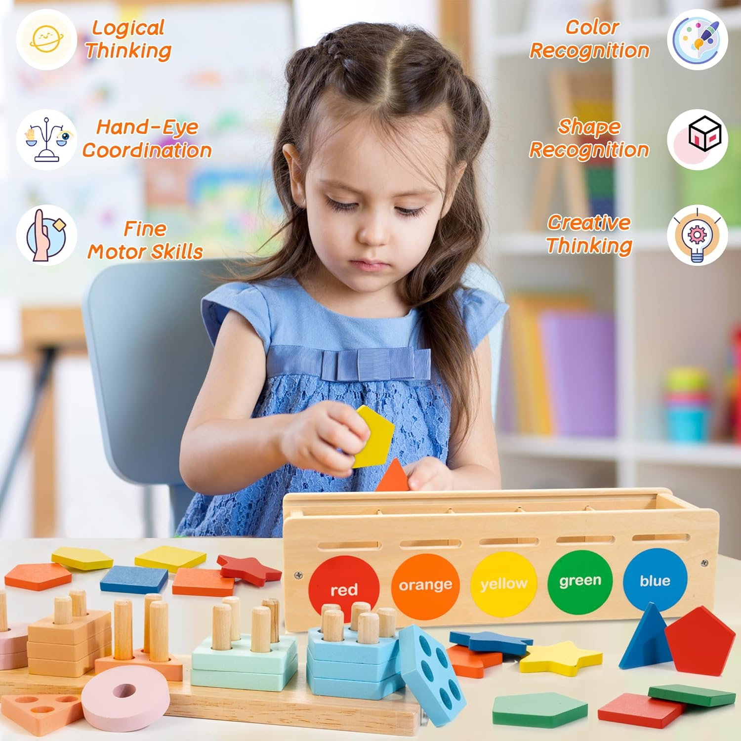 Montessori Toys for 1 2 3 Years Old,Color & Shape Sorting Matching Toy for 1 Year Old Boys and Girls Wooden Sorting and Stacking Toys for Toddlers 1-3,Educational Toys for 2+ Year Old image number 6