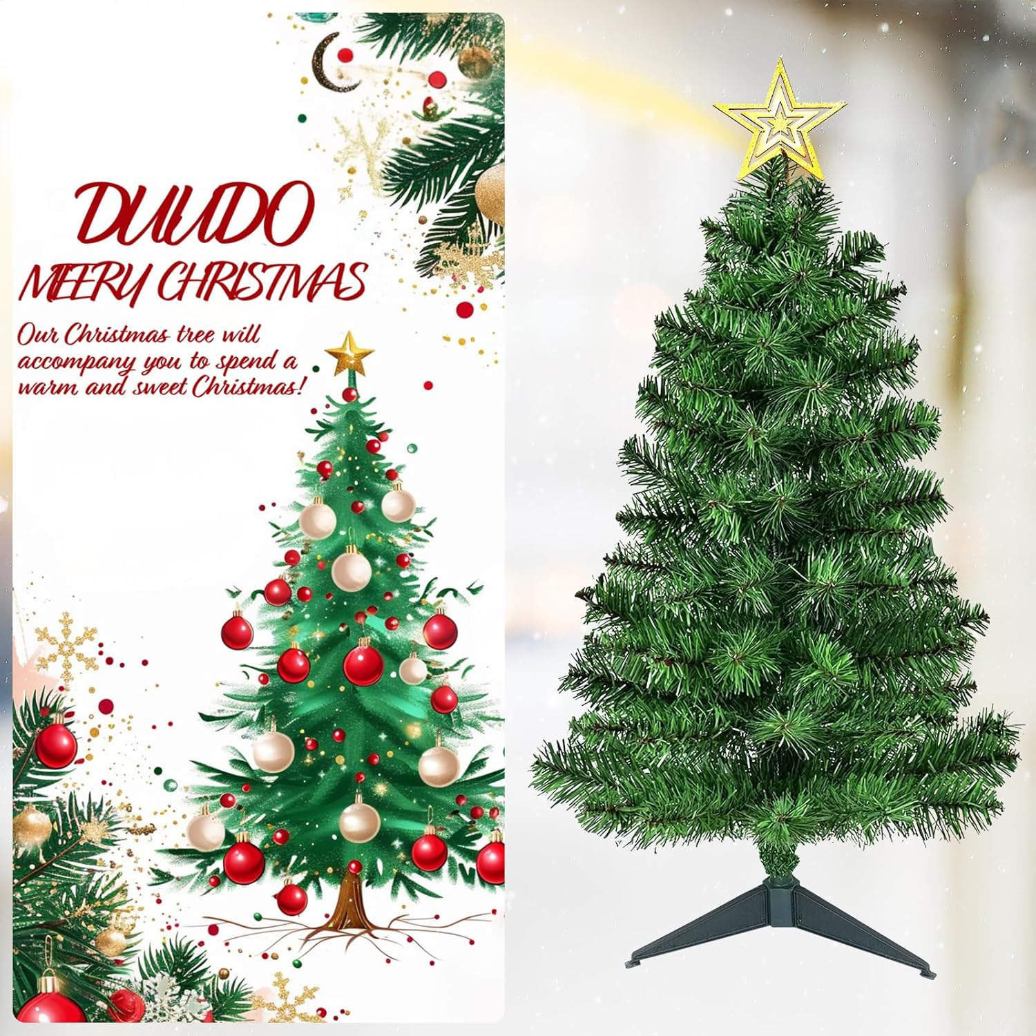 3FT Premium Hinged Artificial Holiday Small Mini Christmas Tree for Tabletop,Home, Office, Indoor and Outdoor Holiday Decoration,Easy Assembly Metal Hinges & Foldable Base image number 5