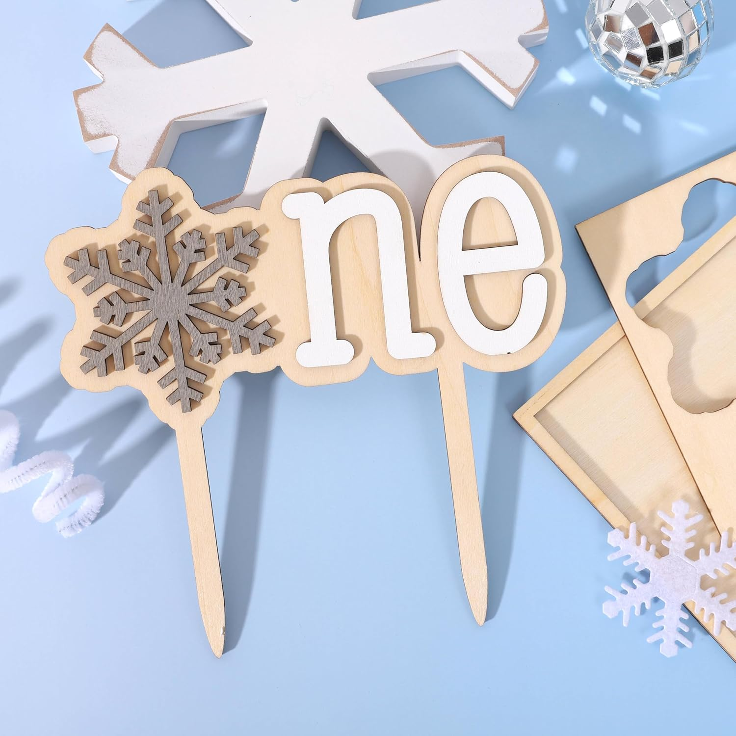 Wooden Snowflake One Cake Topper - Snowflake 1St Birthday Party Decorations, Winter Onederland First Birthday Cake Topper, Christmas Snowflake Holiday Party Supplies, Wooden Birthday Cake Decor image number 6