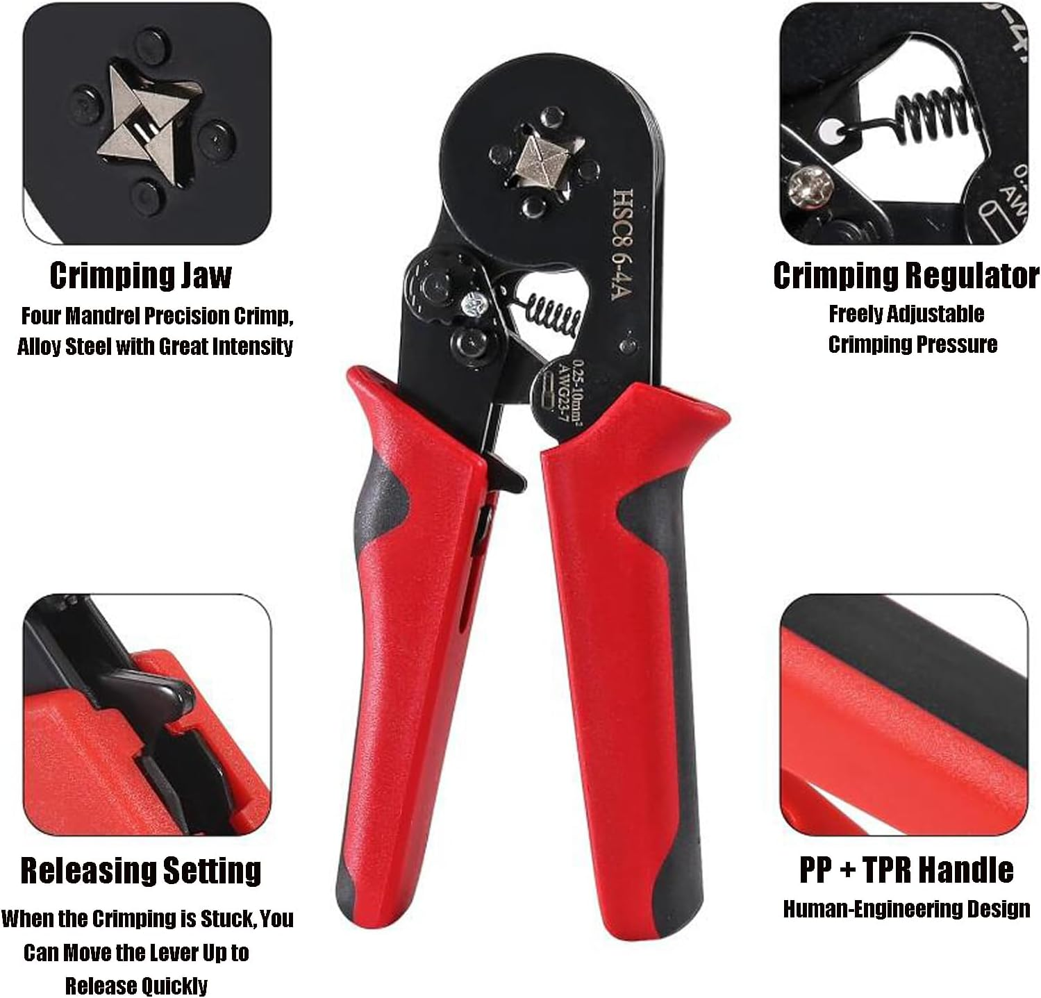DIANN Ferrule Crimping Tool Kit Self-Adjustable Ratchet Wire Crimping Tool Kit Crimper Plier Set with 1250Pcs Wire Terminals Crimping Connectors Wire End Ferrules image number 3