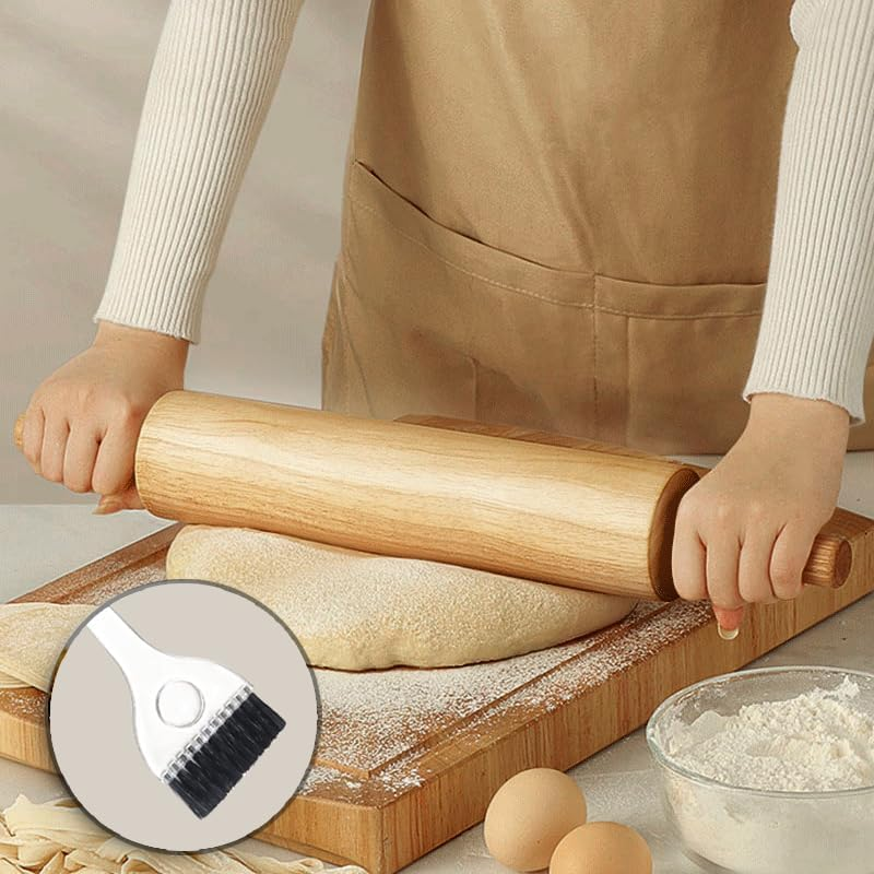 Classic Wooden Rolling Pin for Baking Non Stick, Ergonomic Design, 43 Cm Length, Brown for Baking Needs image number 4