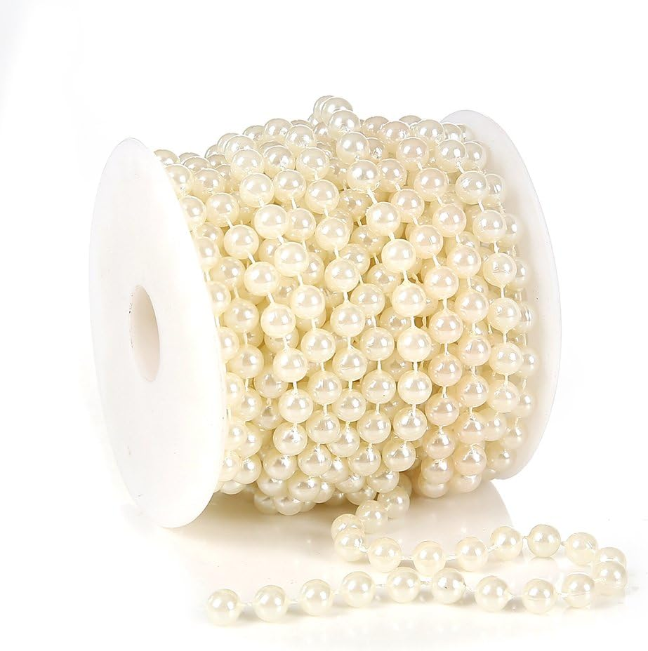 FQTANJU 33Ft Ivory Pearl Bead Garland - 8Mm round ABS Craft Beads