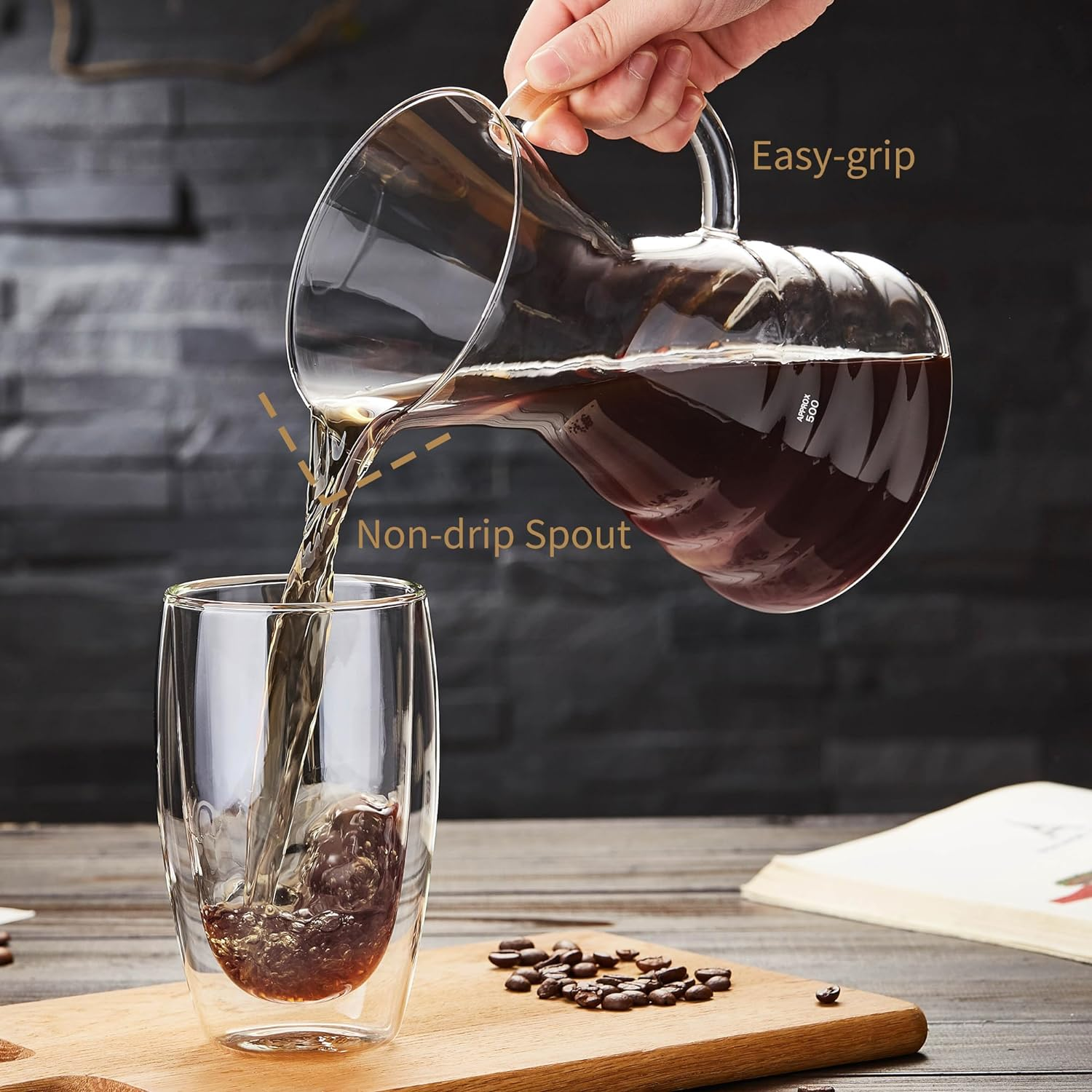 Unbreakable Pour over Coffee Maker with Permanent Stainless Filter 8 Cup, Thickened Heat-Resistant Borosilicate Glass Dripper Coffee Brewer, Stovetop Safe image number 4