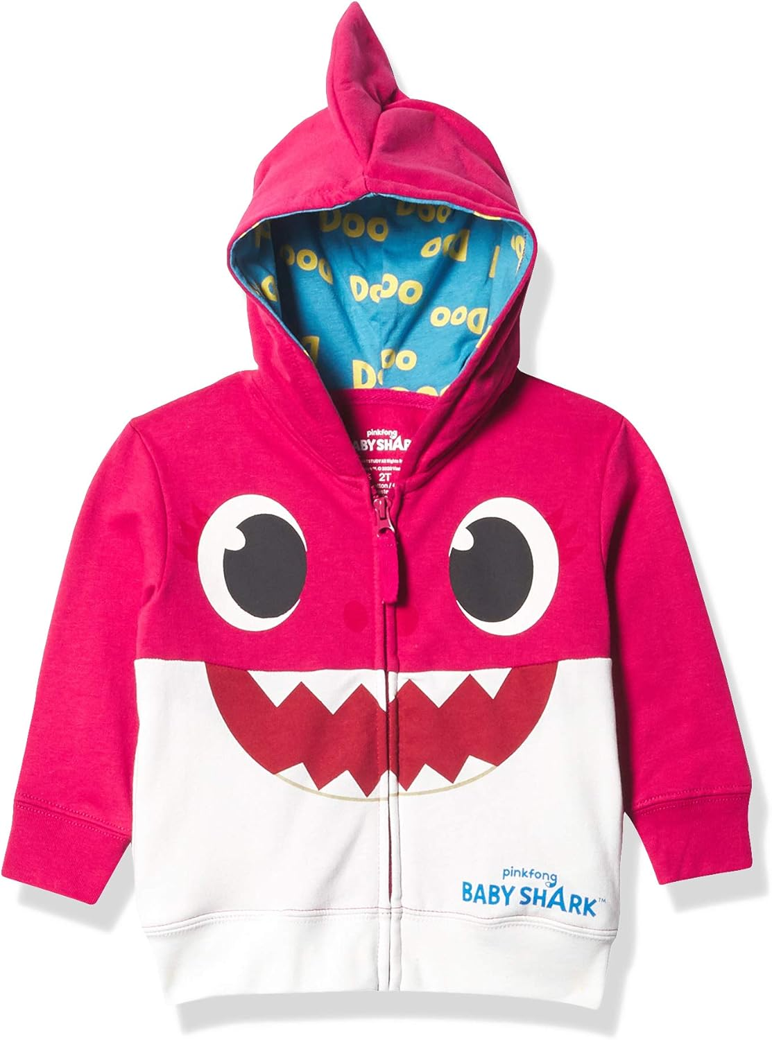Pinkfong Girls Baby Zip up Big Face Hoodie-Mommy Shark Pink Toddler Sizes 2T-5T, Pink, image number 2