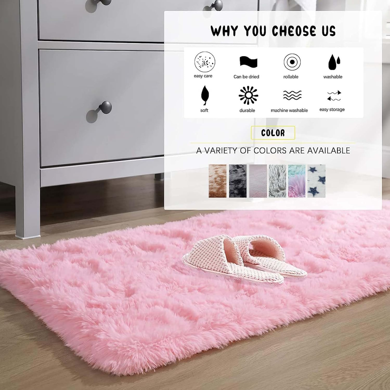 Washable Fluffy Rug, 60X120Cm Extra Thick 3.0 Cm Rectangular Rug Mat, Absorbent Non-Slip Carpet for Bedside, Sofa, Porch, Entrance. (Cherry Blossom Pink) image number 6