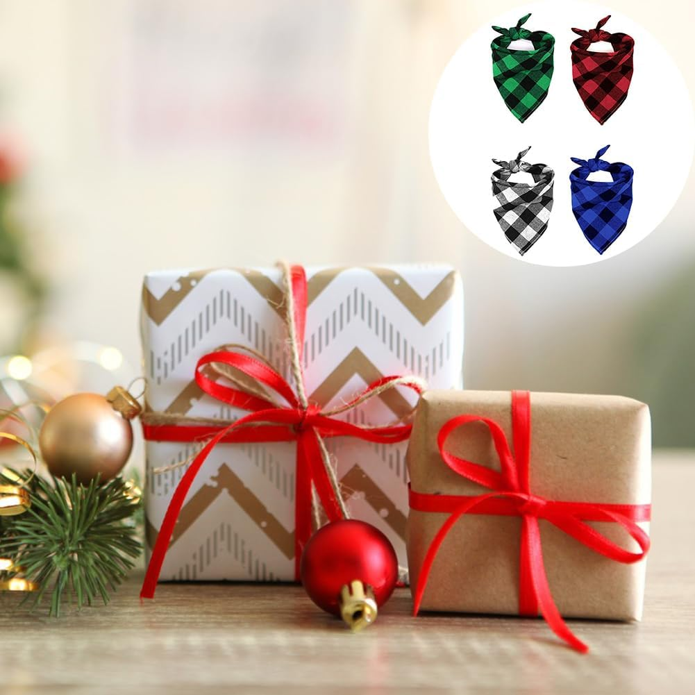 Pack of 4 Classic Checked Dog Neckerchief, Dog Triangle Neckerchief, Dog Bandana, Dog Neckerchief, Suitable for Cats/Small Dogs/Large Dogs