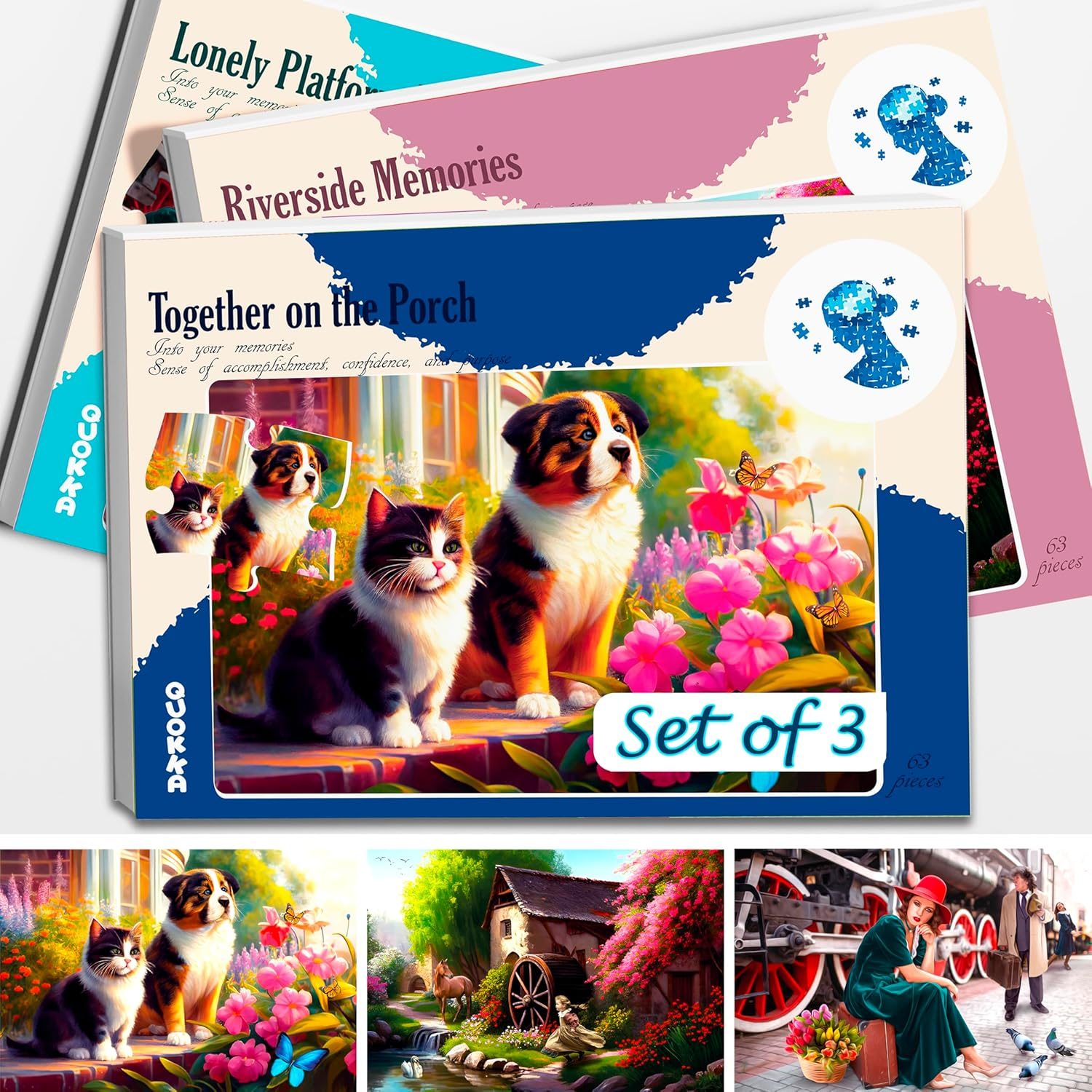 QUOKKA 63 Pieces Dementia Railway Puzzles for Elderly