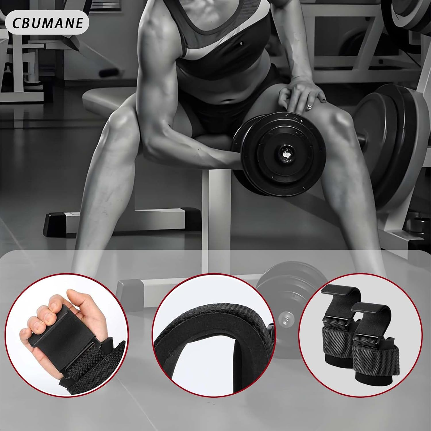 Sports Weightlifting Hooks with Wrist Straps | Double Leather Lifting Straps | for Men Deadlift Gym Straps | with Cushion Wrist Loop, Gym Lifting Wrist Wraps | for Weightlifting (Pair) image number 3