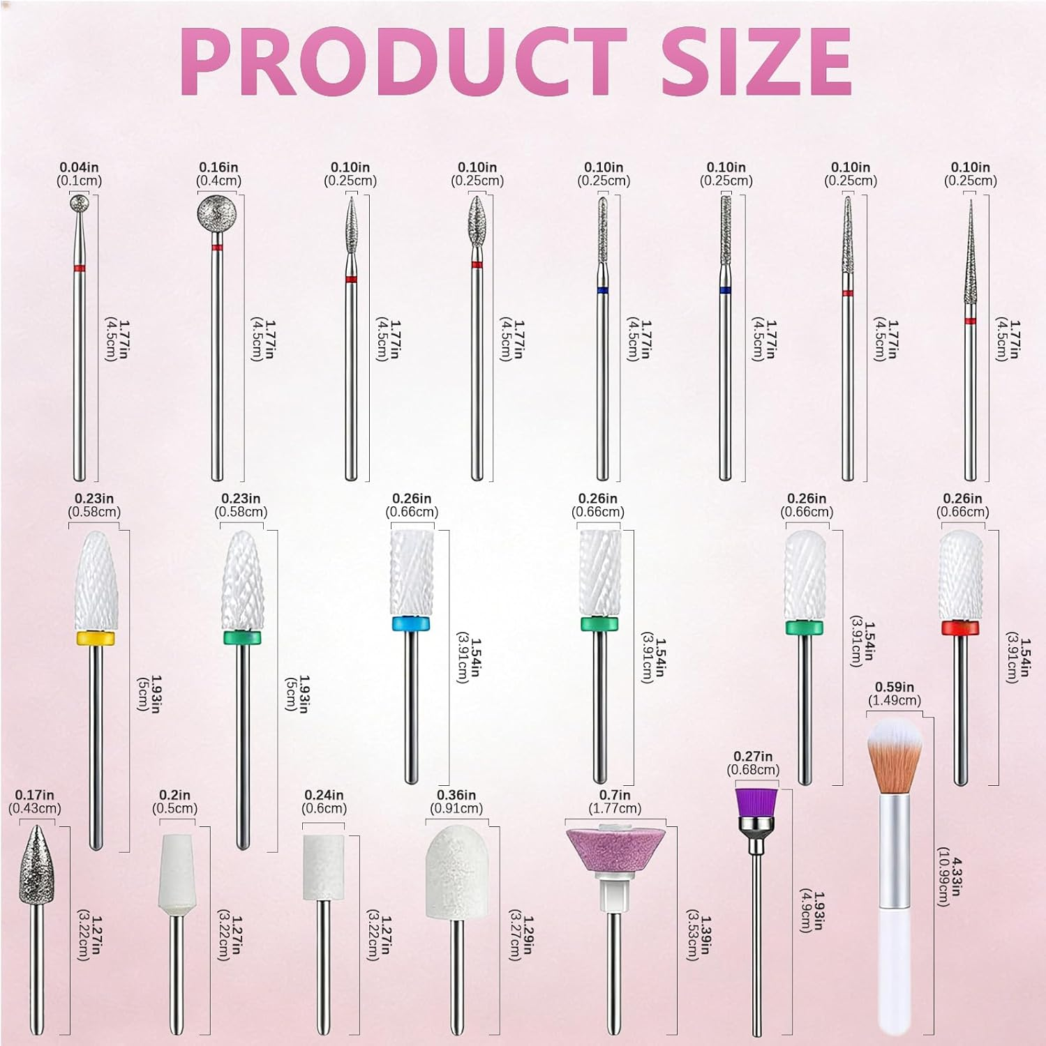 Pack of 21 Nail Cutter Bits, Diamond and Ceramic Cutter Nail Bit for Gel Nails 3/32 Inch Electric Nail Cutter Bits Set Nail Cutter Attachments Piece Nail Drill Set for Manicure and Pedicure image number 6