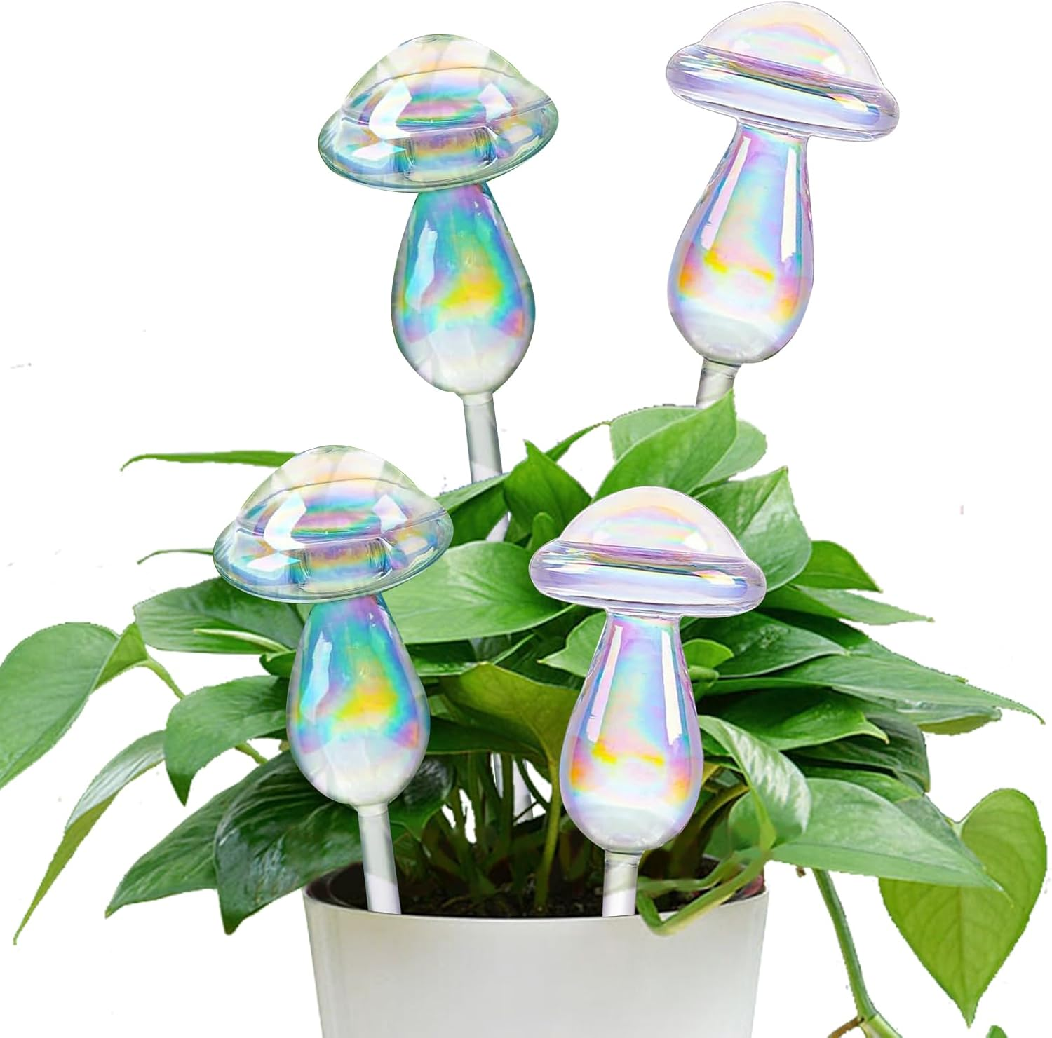 Aiiyiihii 4 Pack Plant Watering Globes, Colorful Clear Glass Water Bulbs for Indoor Plants, Decorative Automatic Water Globes for Outdoor Plants, Glass Plant Self Watering Globes for Indoor Plants