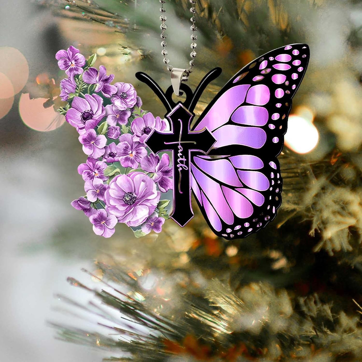 Twpribarn Butterfly Car Hanging Ornament, Hanging Charm Home Decoration Keepsake, Butterfly Car Accessories Pendant for Rear View Mirror Christmas Valentine'S Day Car Gifts for Men Women (Purple)