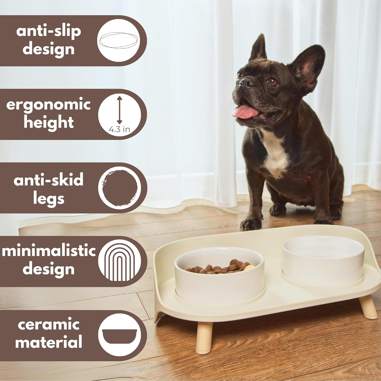 A4DOG Ceramic Dog Bowls with Stand - Elevated Dog Water and Food Bowl Set 13.5Oz Cat & Dog Feeding Station Spill Proof Splash Proof Raised Pet Food Bowls for Dogs, Green/White No Mess Pet Feeder image number 6