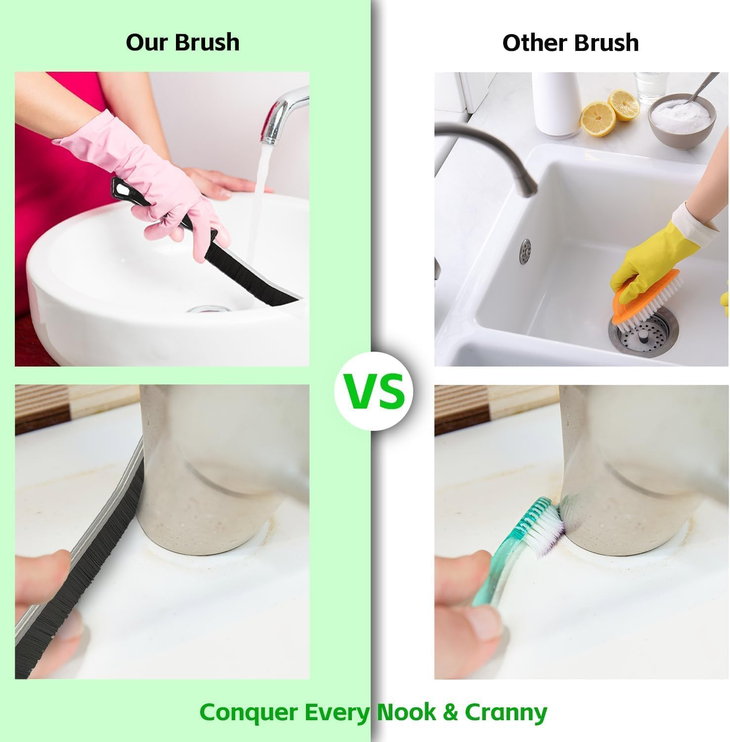 Crevice Cleaning Brush, Hard Bristle Cleaning Supplies, Grout Brush, Crevice Cleaning Tool, Household Cleaning Brushes, Gap Cleaning Brushes for Toilet, Bathroom, Bathtub, Sink, Window（5 PCS Black） image number 2