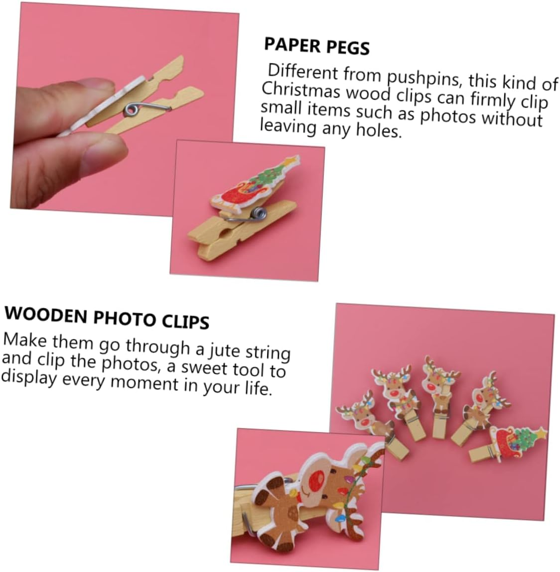 50Pcs Creative Christmas Photo Clips Natural Wood Memo Clips for Photos Craft Pegs Decorative Clothespins for Holiday Displays and Home Decor image number 6