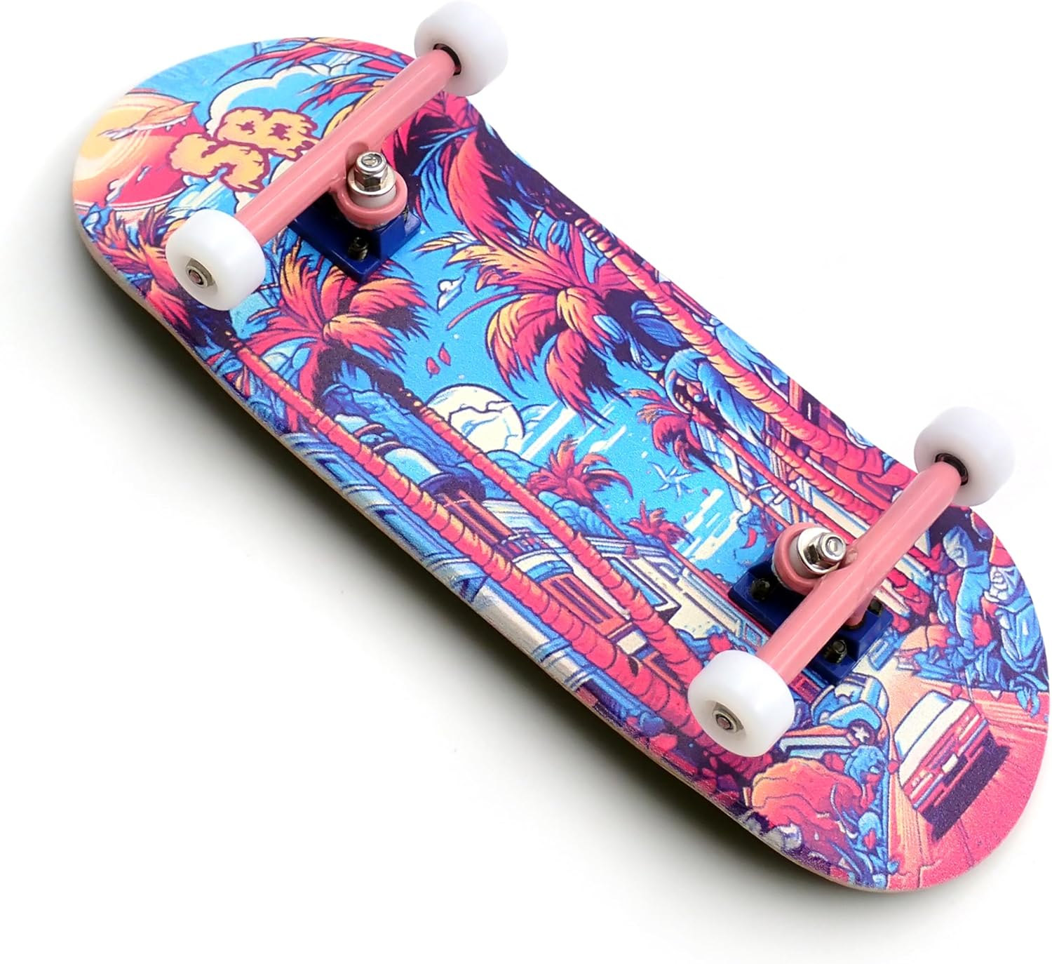 SPITBOARDS 36 X 96 Mm Wood Fingerboard Complete Set-Up, Pre Assembled, 5-Layers Wood, Pro Trucks with Lock Nuts, CNC Bearing Wheels, Real Wear Graphics, Lasered Foam Grip Tape, Blue Mummy Skulls