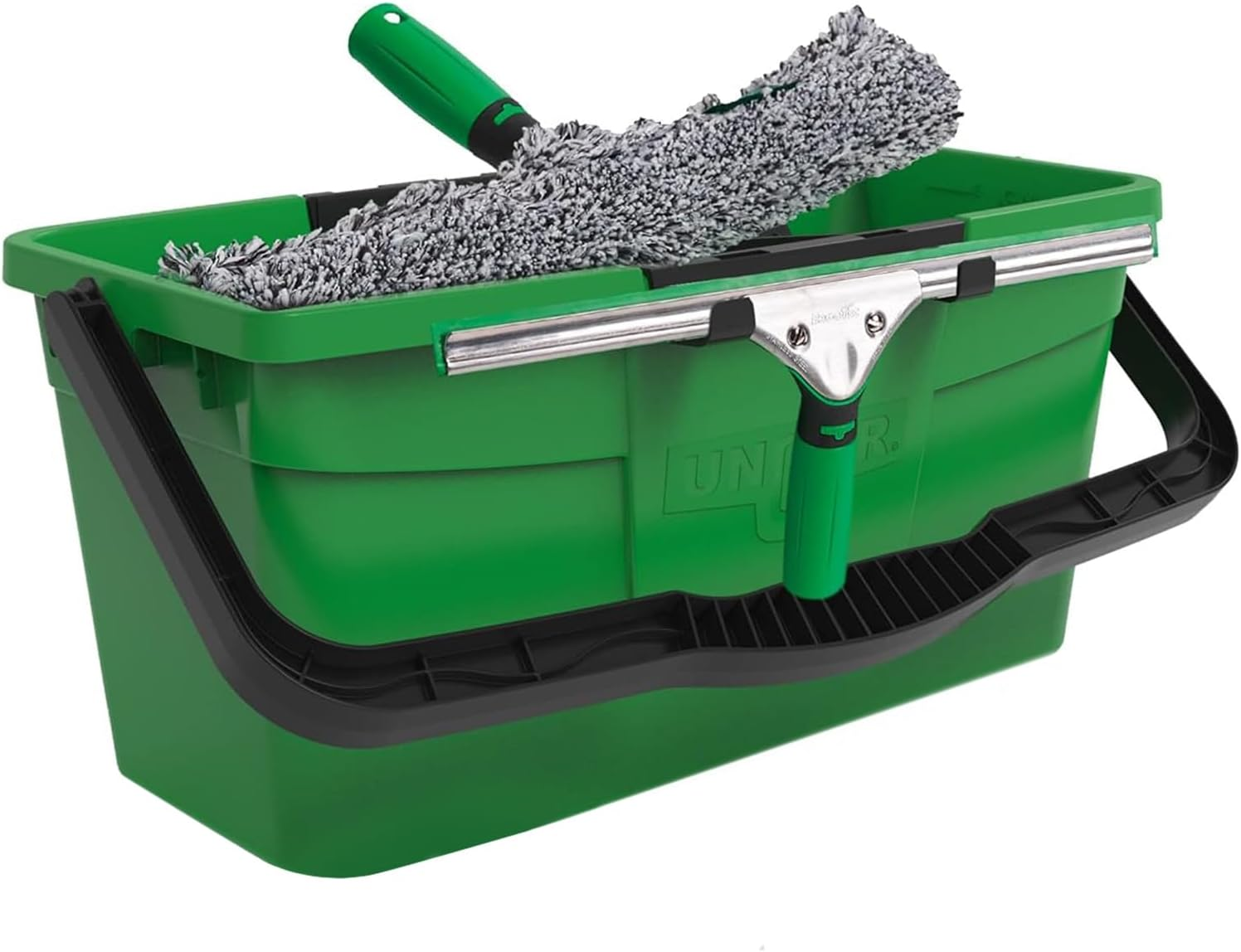UNGER AK013 Window Cleaning Kit 3-In1 Starter Set - Window Squeegee, Microfibre Power Washer with T-Bar Handle, 18L Cleaning Bucket - Professional Window Cleaner Equipment, Green image number 2