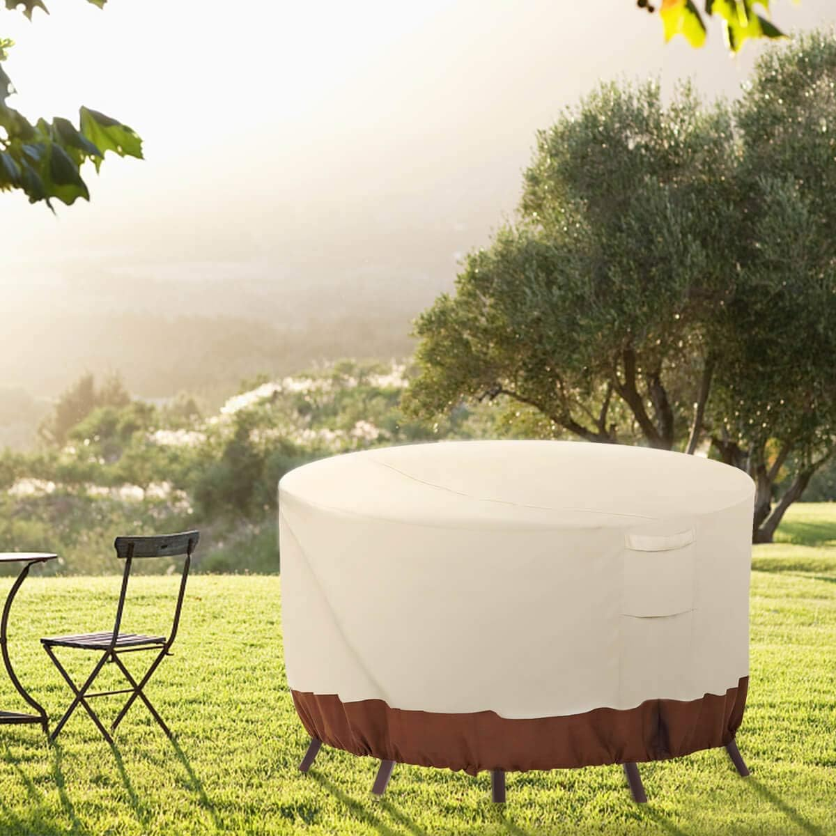 Vailge round Patio Furniture Covers, 100% Waterproof Outdoor Table Chair Set Covers, Anti-Fading Cover for Outdoor Furniture Set, UV Resistant, 62"Diax28"H,Beige & Brown image number 6