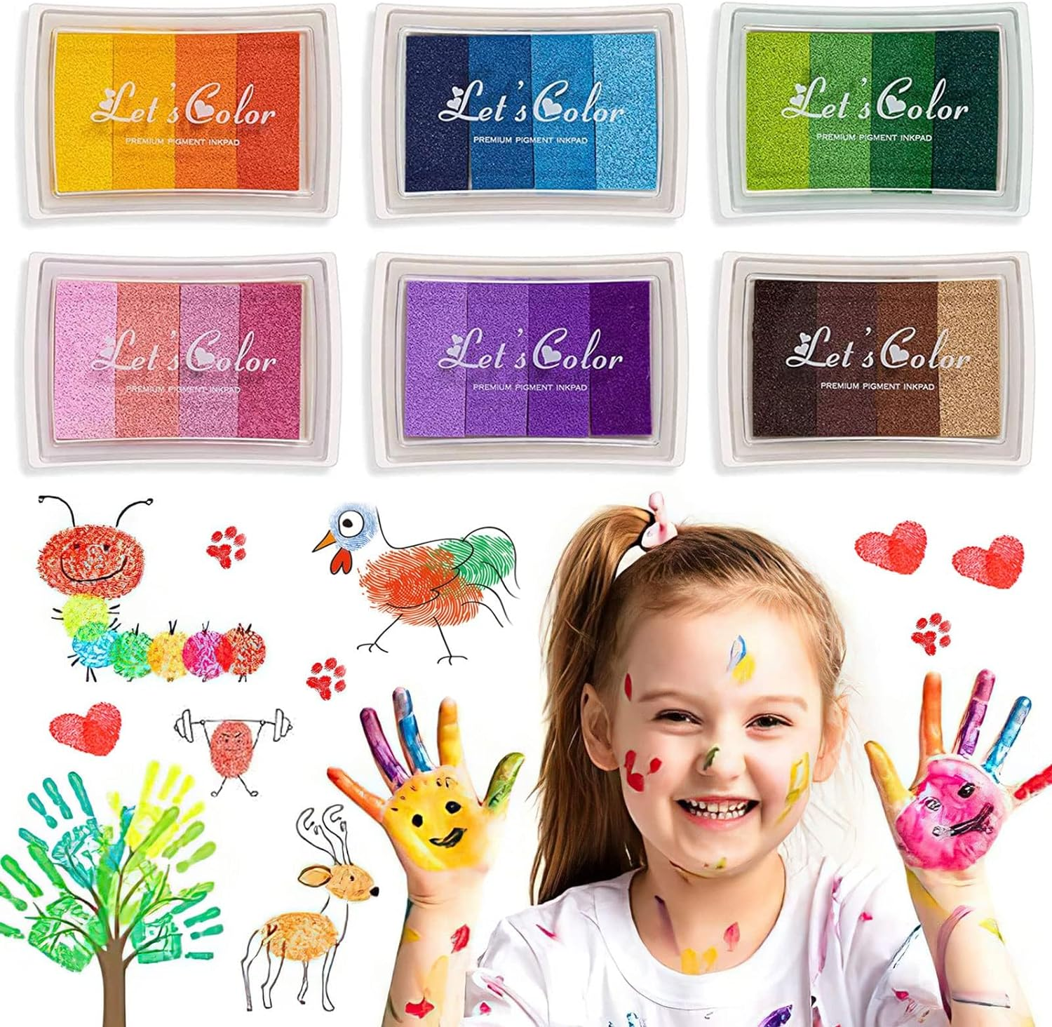 Craft Ink Pad, 6 Gradient Colors Washable Ink Pads, Stamp Ink Pad for Paper, Craft, Wood Fabric, Card Making, Scrapbooking,Kids (6 Pcs) image number 5