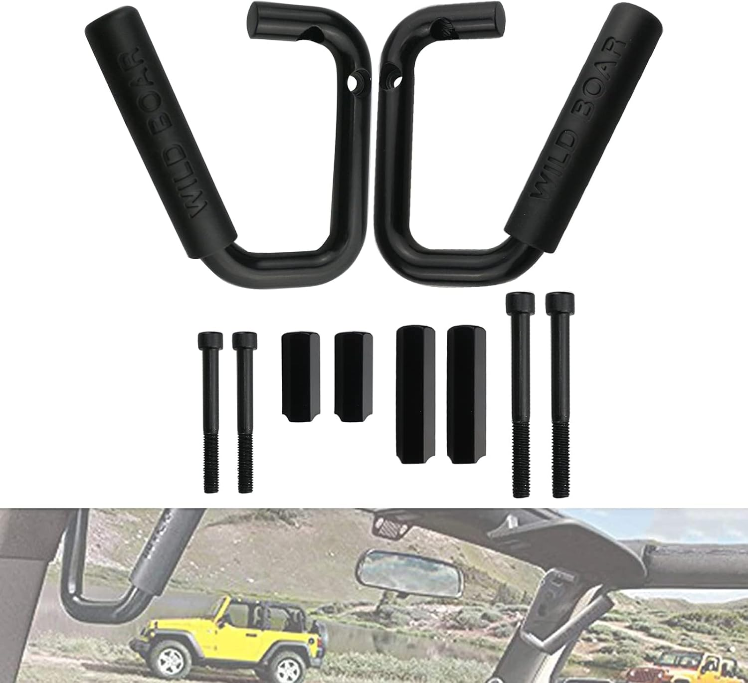 Pack of 2 Front Grab Bar Grab Handles Black Textured Compatible with 2007-2017 Jeep Wrangler JK JKU Car image number 5