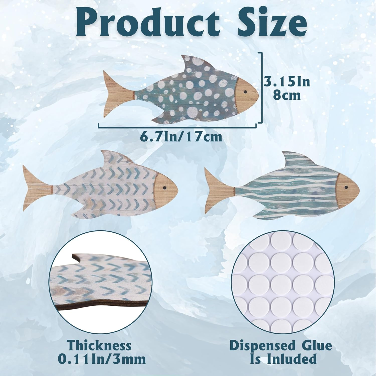 3 PCS Wooden Fish Coastal Decor Set, Beach Themed Room Decor, Vintage Lake House Decor, Nautical Ocean Fish Wall Art for Home Bathroom Living Room image number 6