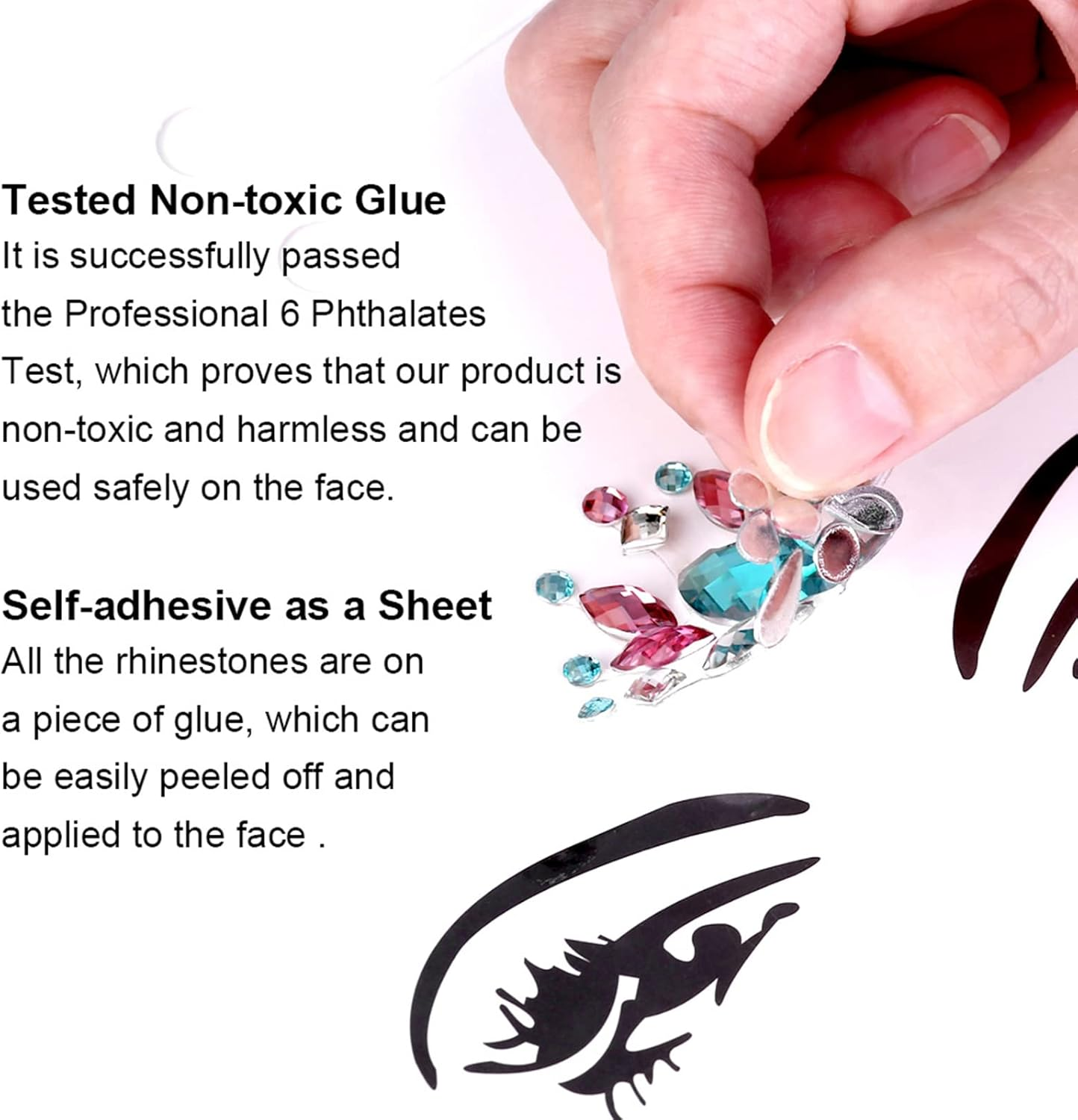 Black Halloween Face Gems, 2 Pcs Eco-Friendly Resin Material Self-Adhesive Mermaid Face Jewels Stick on Stickers Glitter Face Makeup Gems for Kids Festival Forehead Decorations (Collection 3) - Collection 3 image number 5