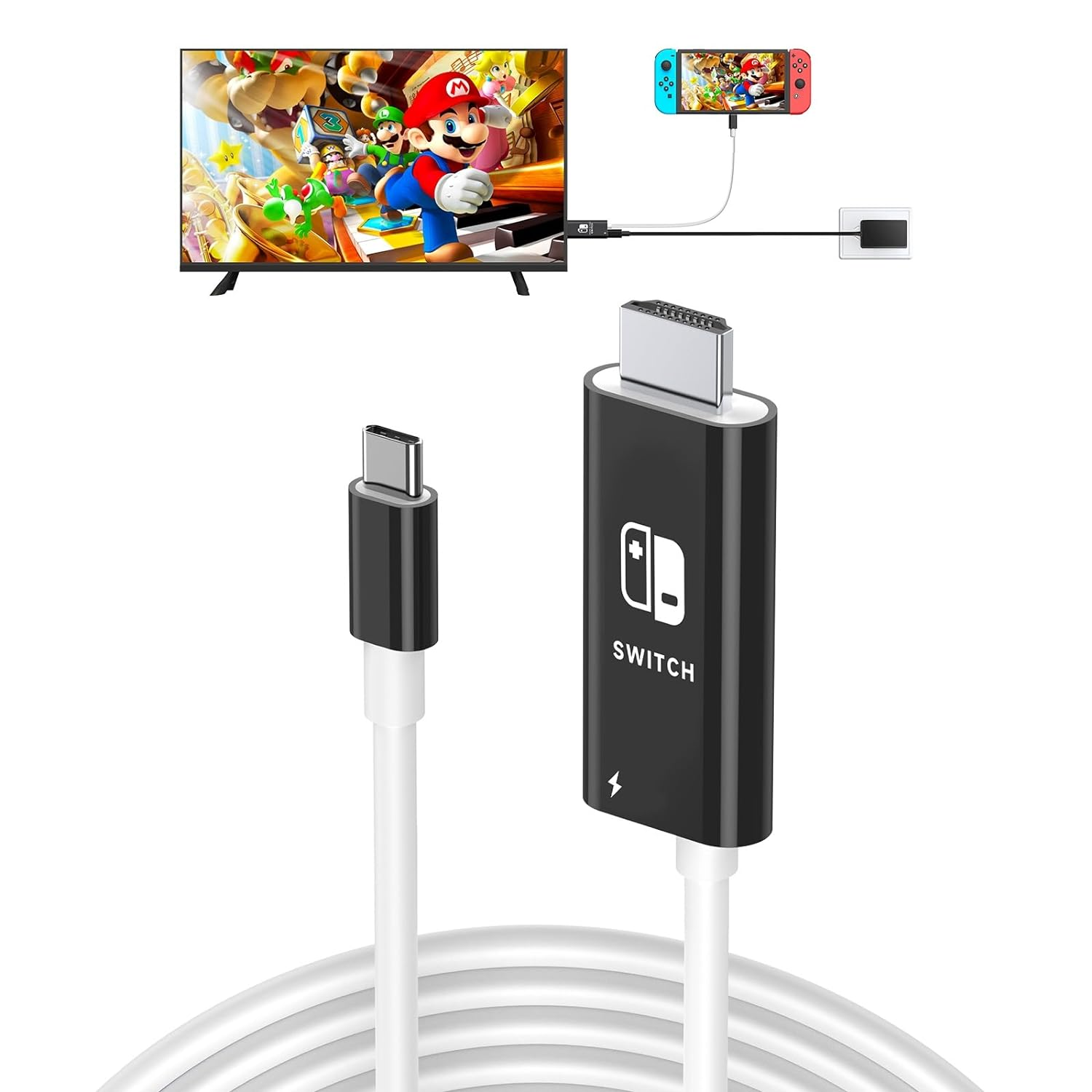 OLAIKE 3In1 USB C to HDMI Cable for Nintendo Switch/Oled, 1080P@60Hz Screen Projection Cable for Nintendo Switch, an Ultraportable Alternative to the Switch Dock, 2M, Black White image number 4