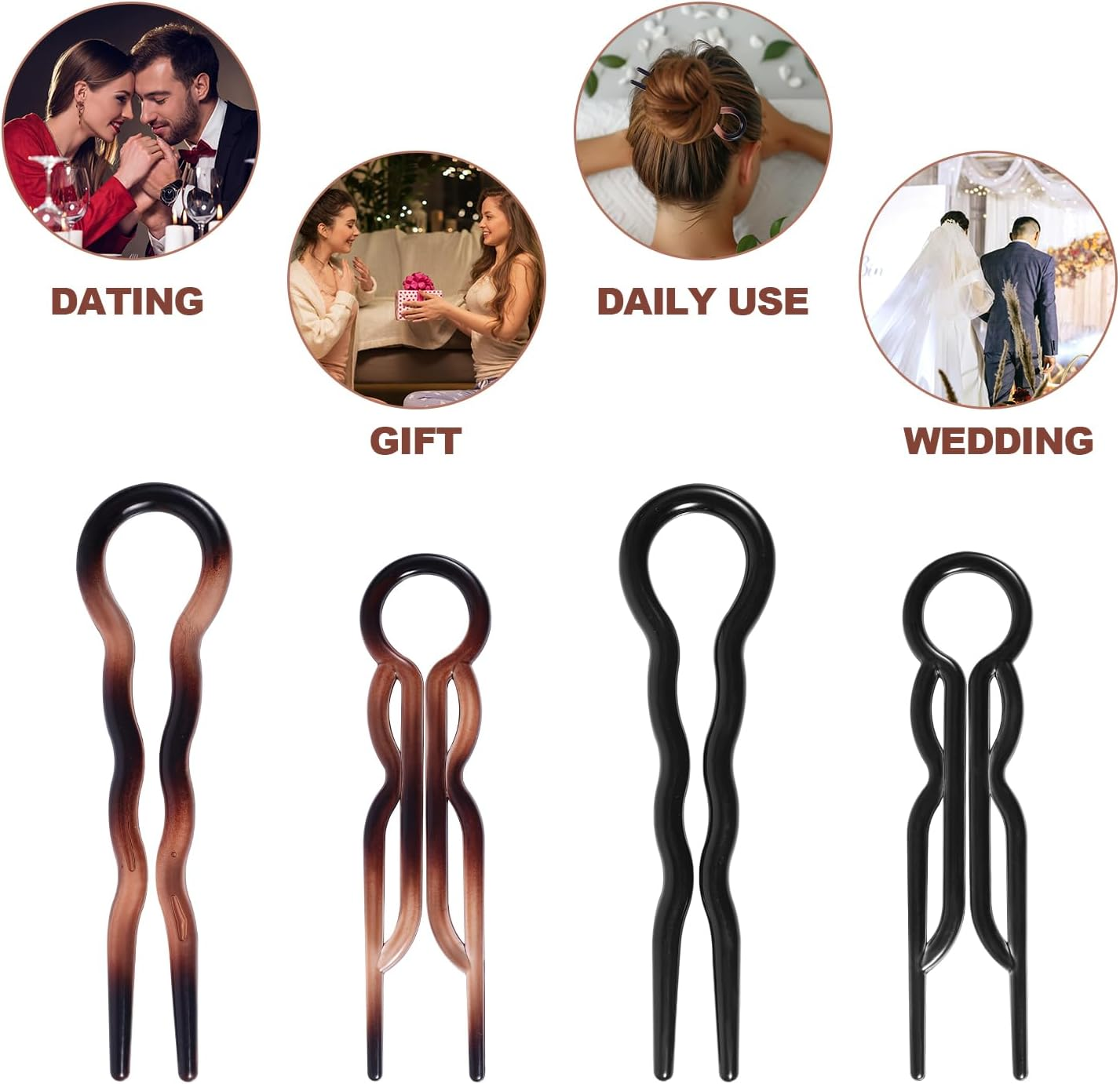 BOXOB Pack of 4 French Hair Pins, 2 Styles, Elegant U-Shaped Magic Grip Hairpin Clips, Accessories for Women, All Hair Types and Any Occasion image number 4