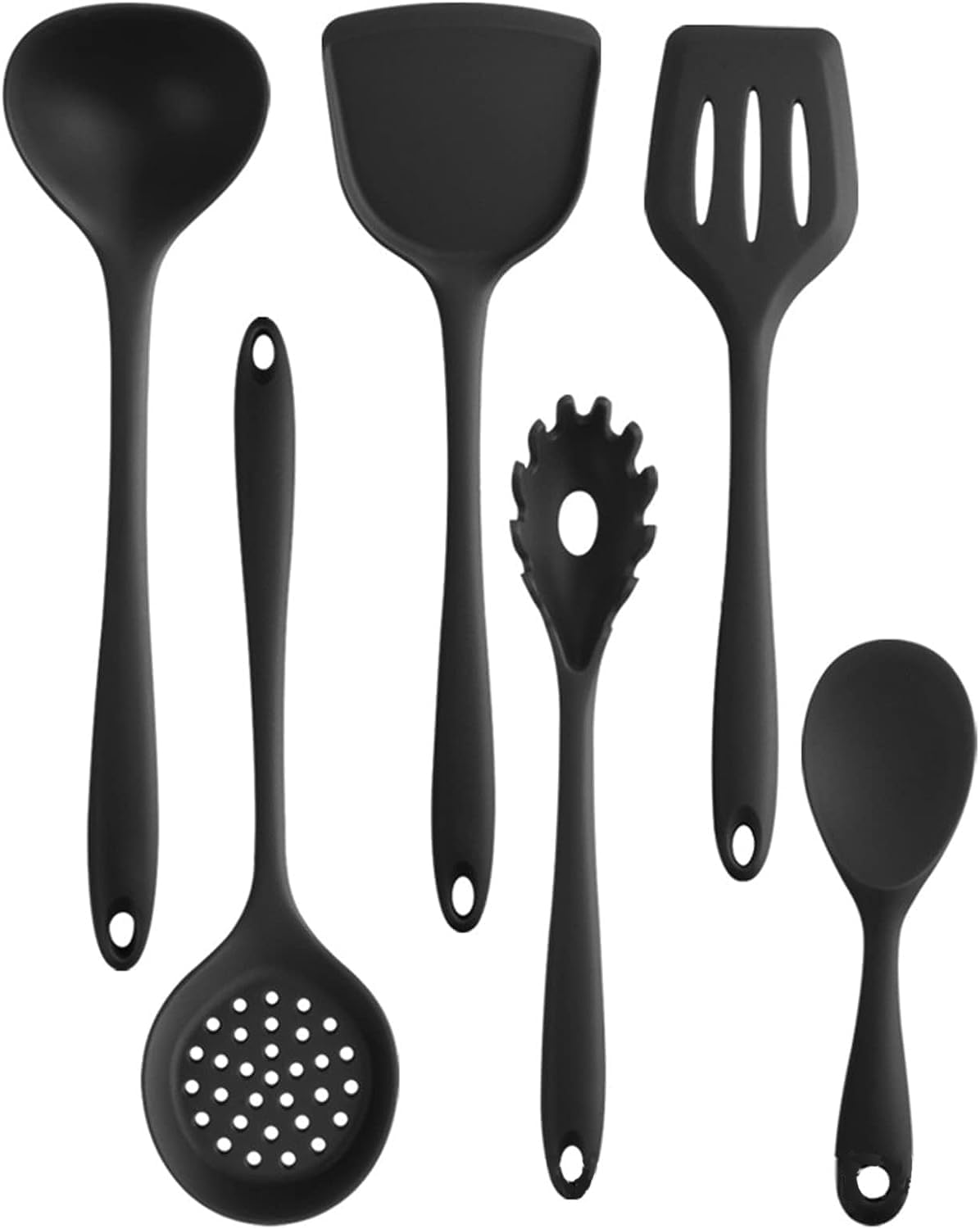 Black Silicone Cooking Utensils,6 Pcs Kitchen Utensil Set,Spatula,Spoon,Brush, Heat Resistant Silicone,Dishwasher Safe, BPA Free image number 4