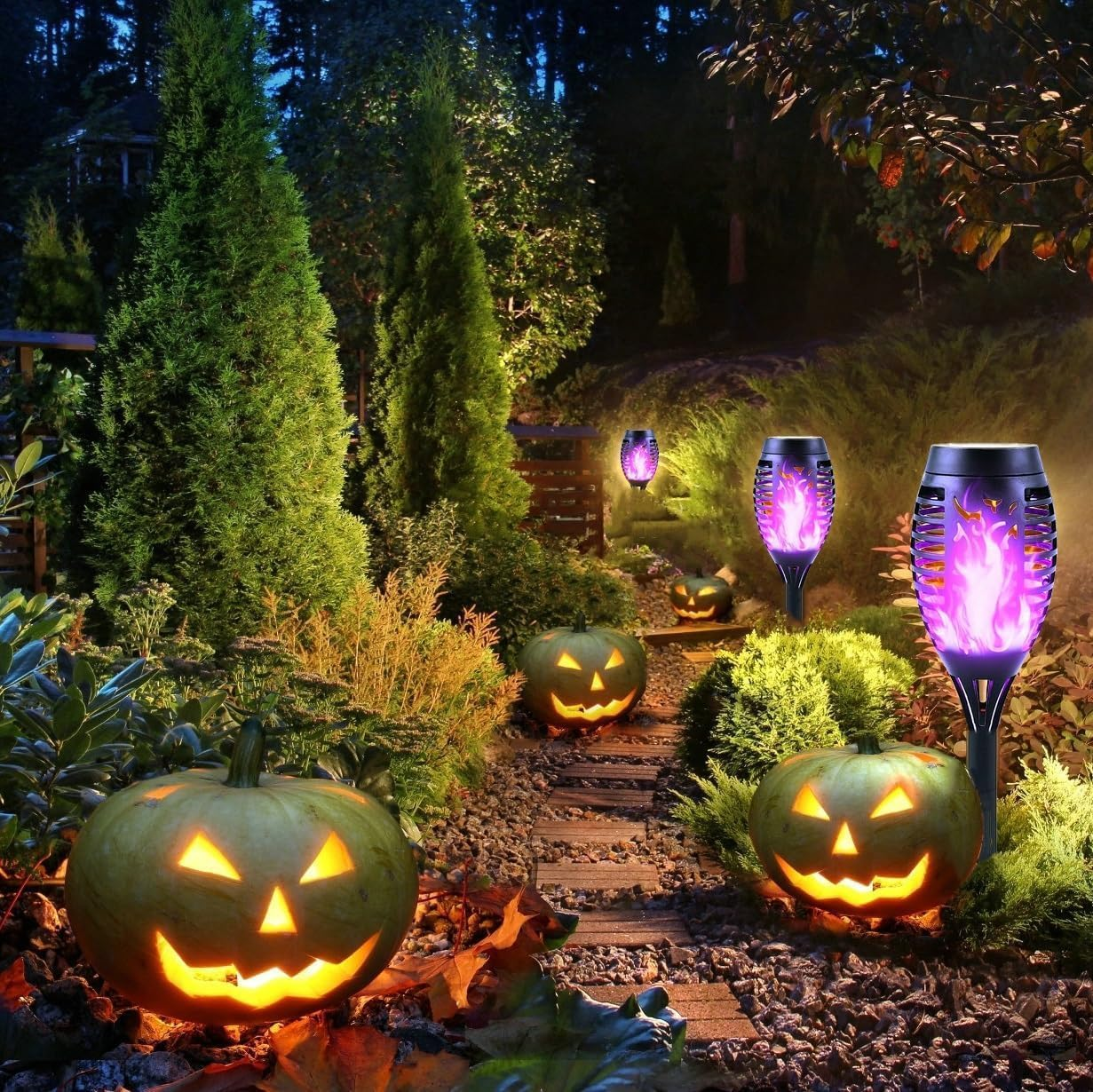 Solar Lights Outdoor Garden, 12 Pack Solar Flame Lights LED Warm Flickering Flames Waterproof Solar Torch Lights Garden Ornaments Landscape Lighting Auto On/Off for Pathway Yard Decoration(Purple) image number 5