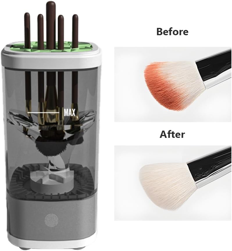 Makeup Brush Cleaner Electric Automatic Makeup Brush Cleanser Portable 3 in 1 Cosmetic Cleaner Electric Automatic Makeup Machine (Transparent White) - Transparent White image number 6